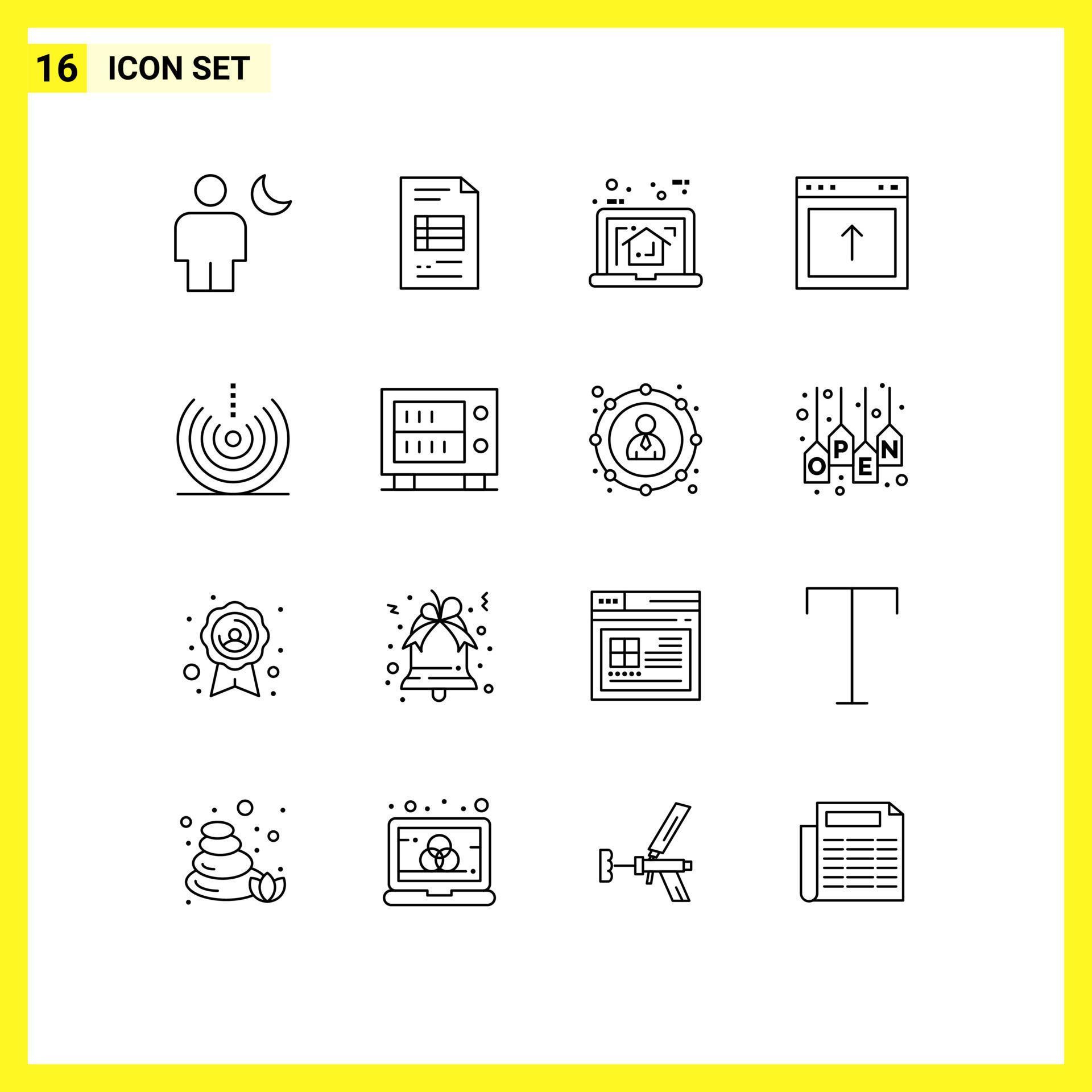 Set of 16 Vector Outlines on Grid for website browser business arrow plan Editable Vector Design Elements Stock Free