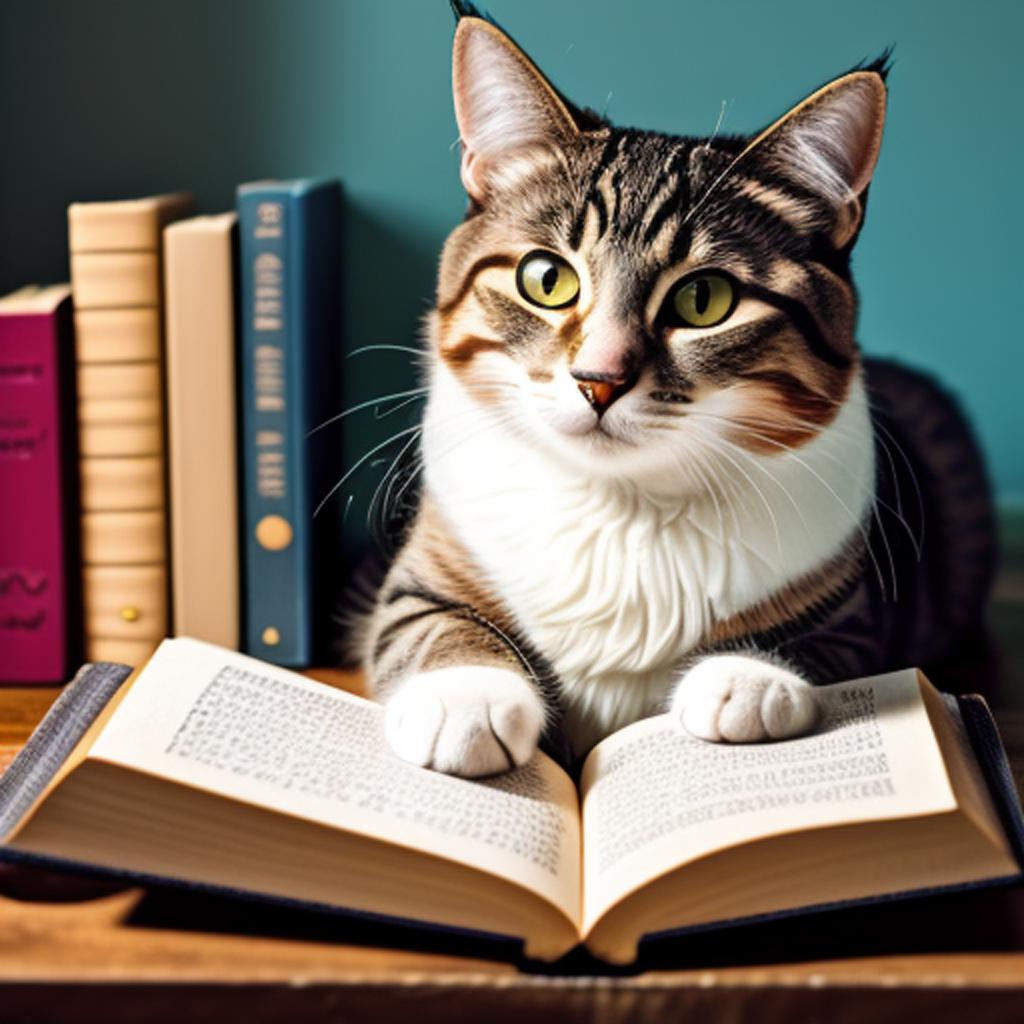 Cat reading book by by @ai_generated