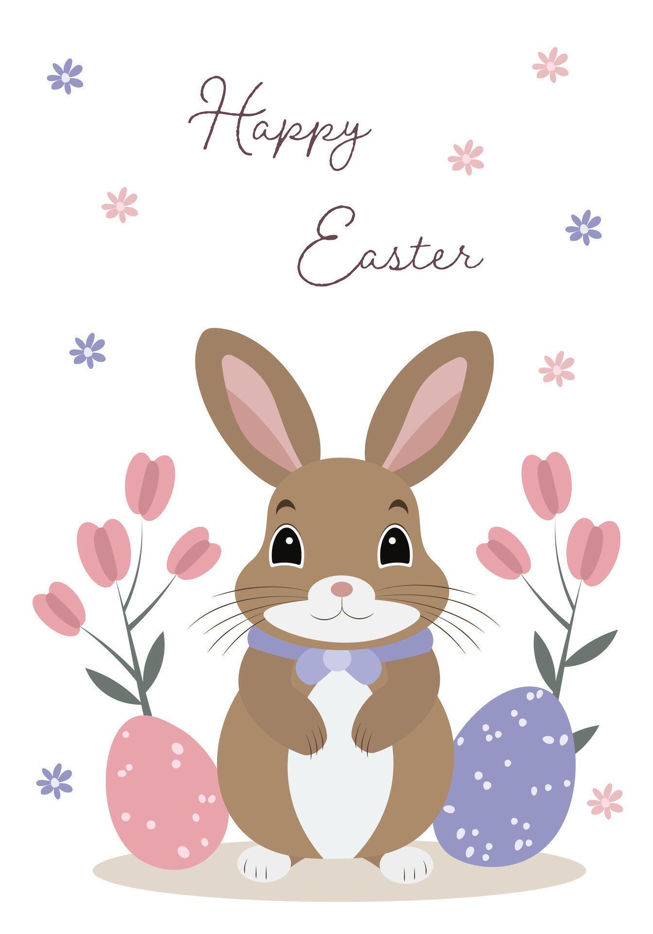 Easter bunny with eggs and flowers Stock Free