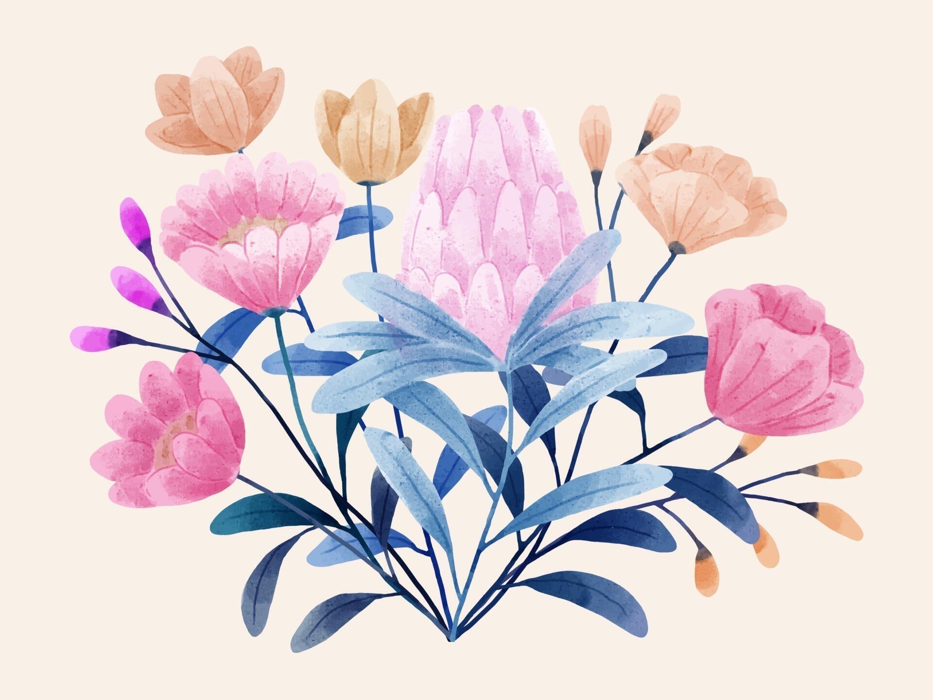 A set of flowers painted in watercolor for designer work create Stock Free