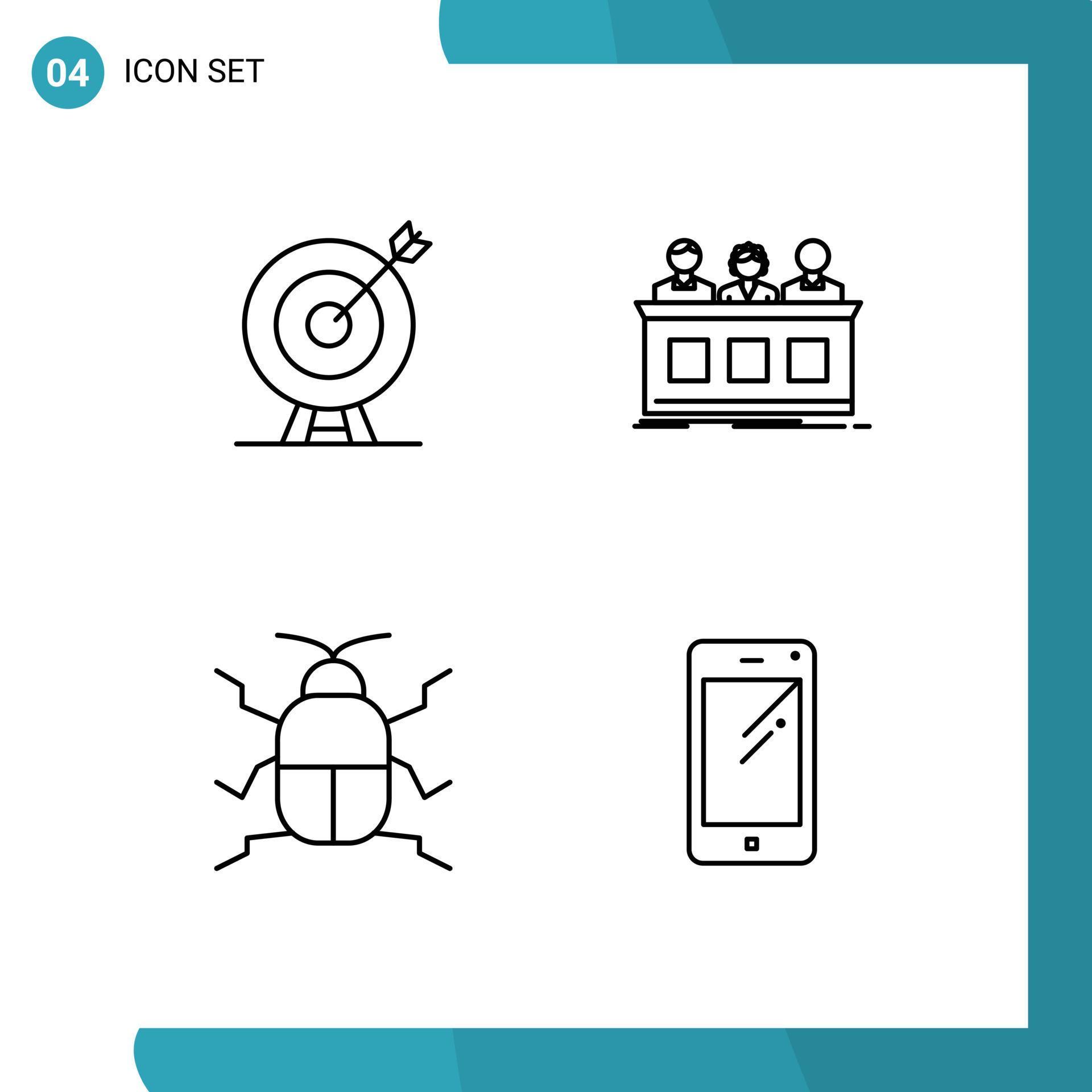 Pictogram Set of 4 Simple Filledline Flat Colors of target jury arrow contest bug Editable Vector Design Elements Stock Free