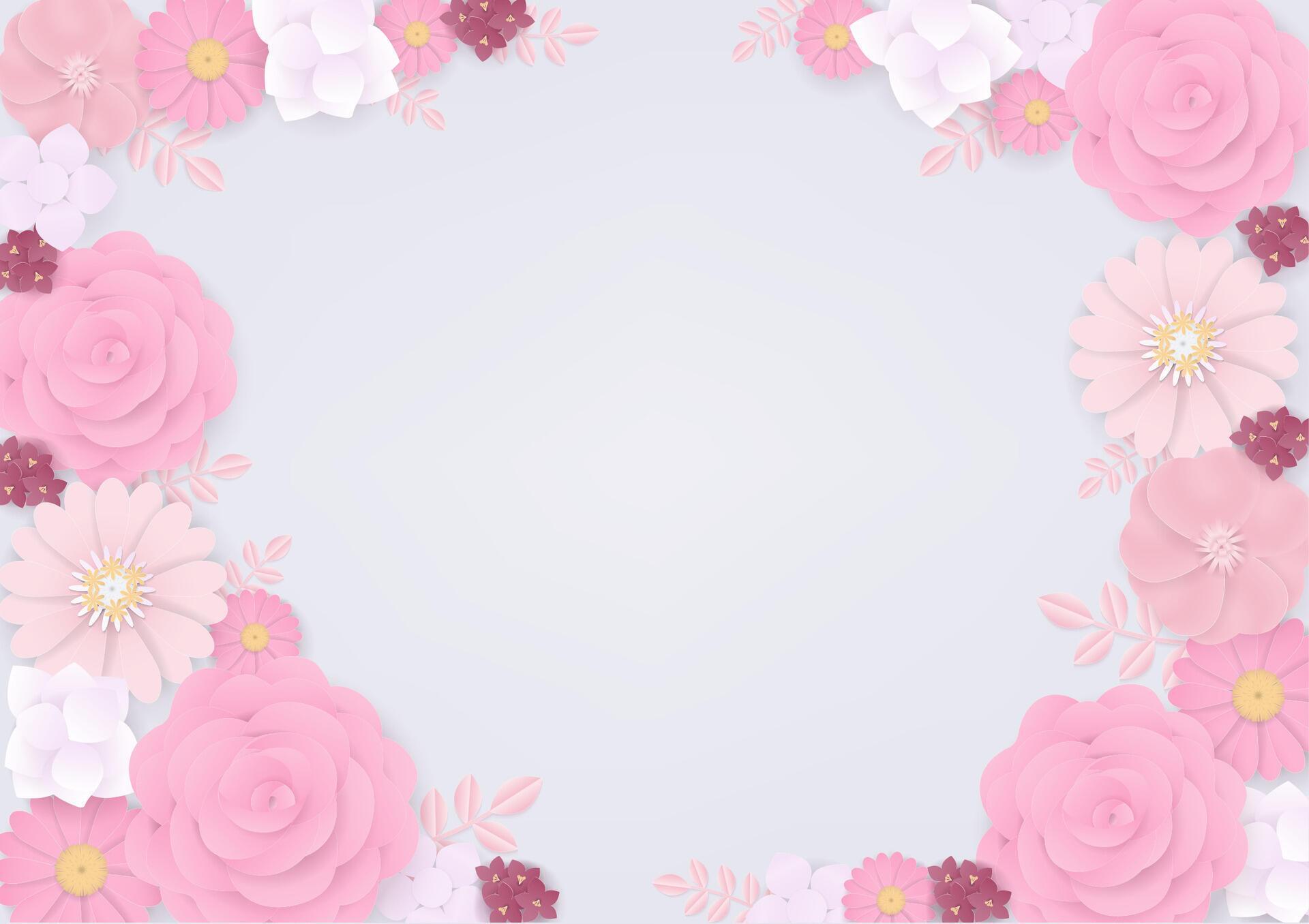 Pink paper flowers and leaf frame Stock Free