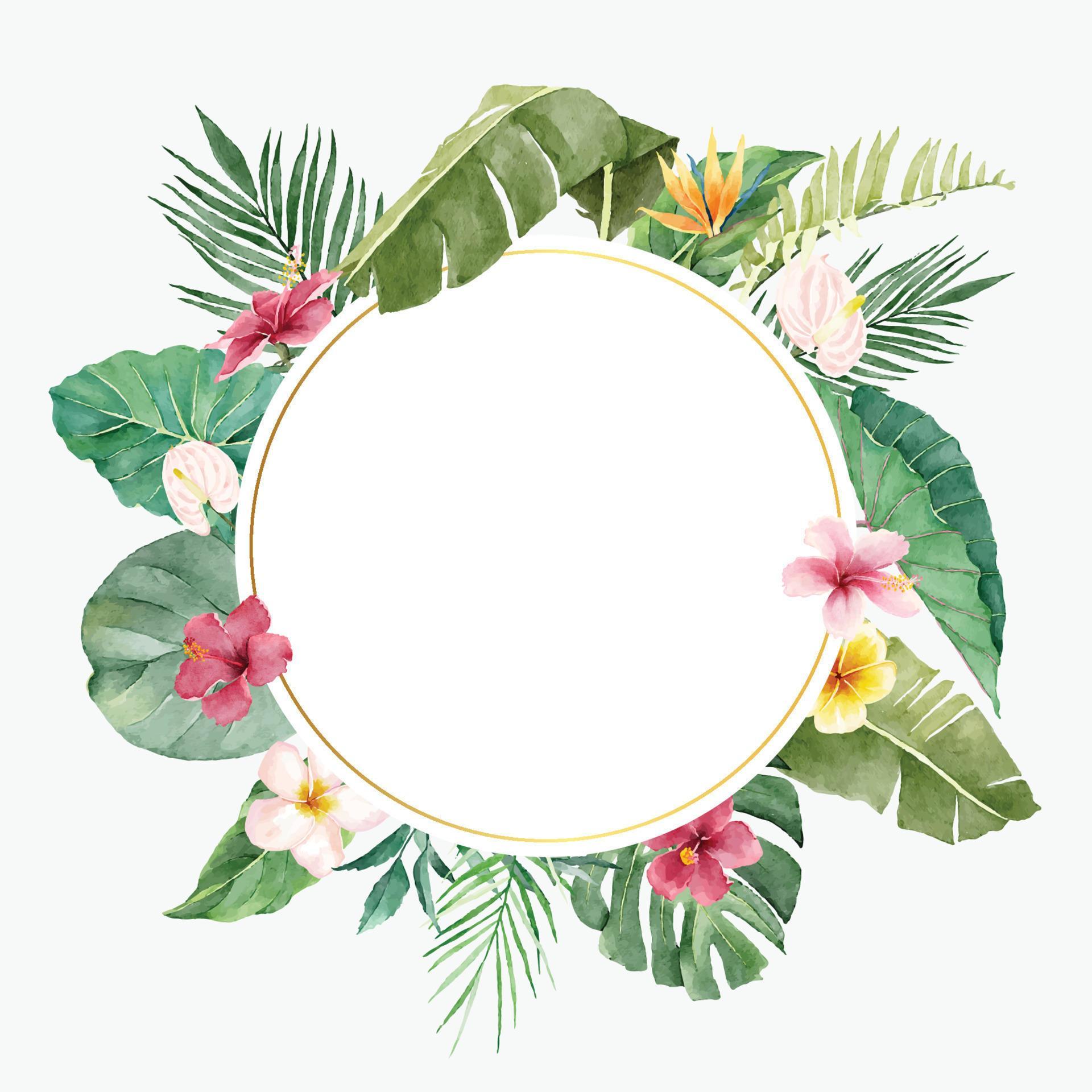 
									Circular Banner with Tropical Flowers and Green Leaves Stock Free and Free SVG