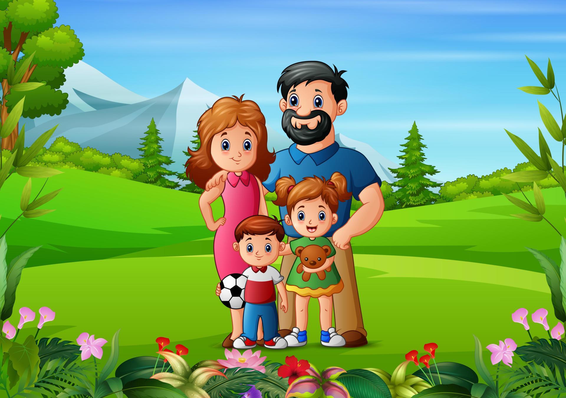 Beautiful nature background with young family Stock Free