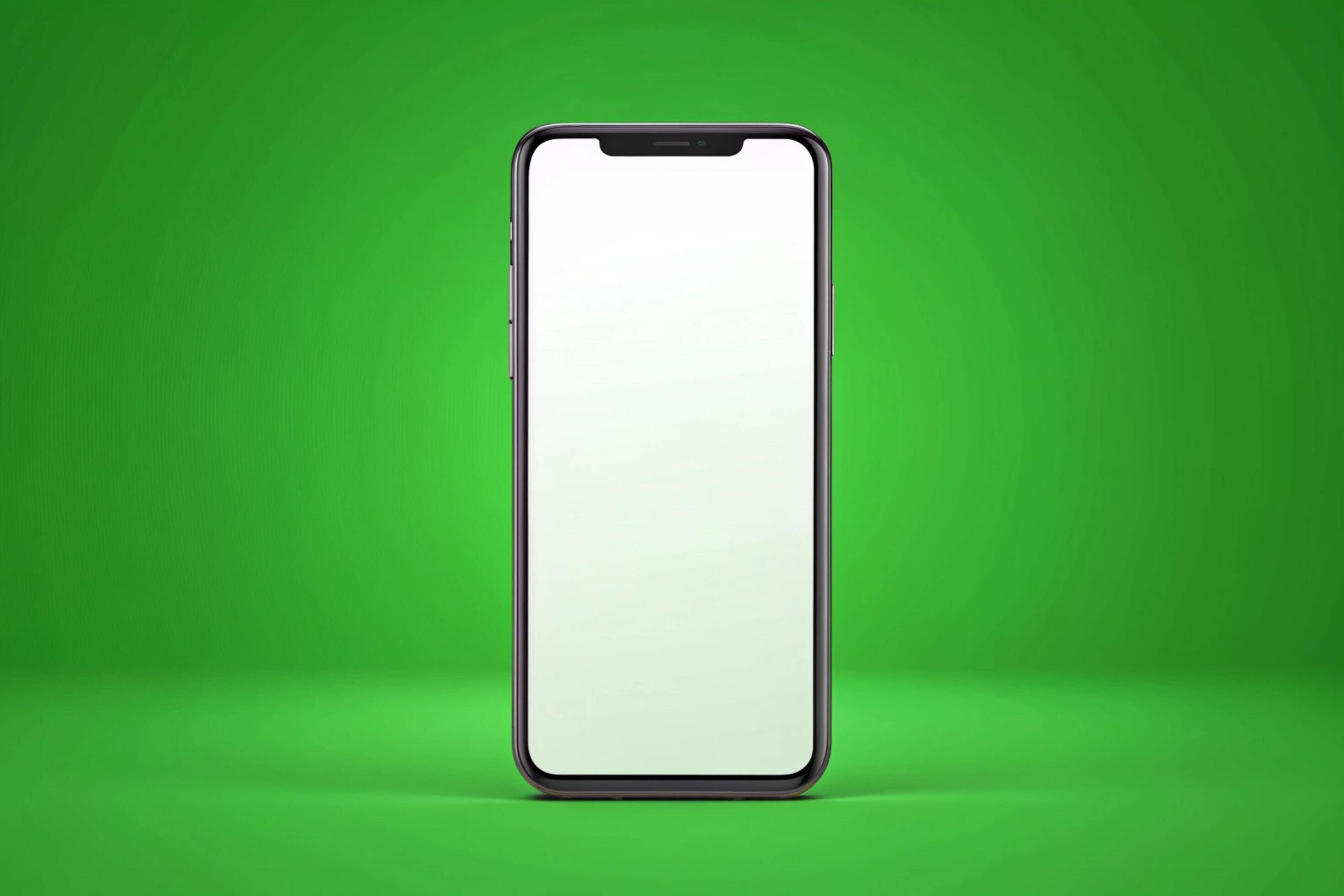 3d blank phone screen isolated on green background Stock Free