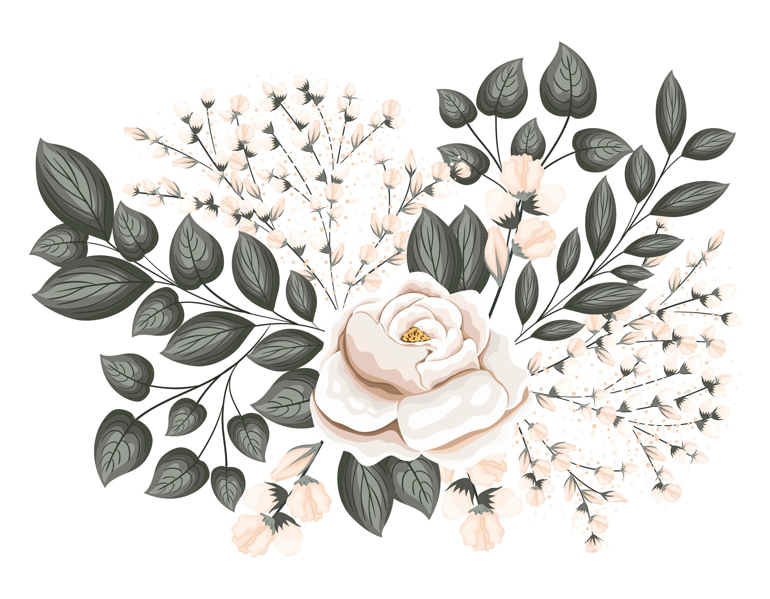 White rose flower with buds and leaves painting Stock Free