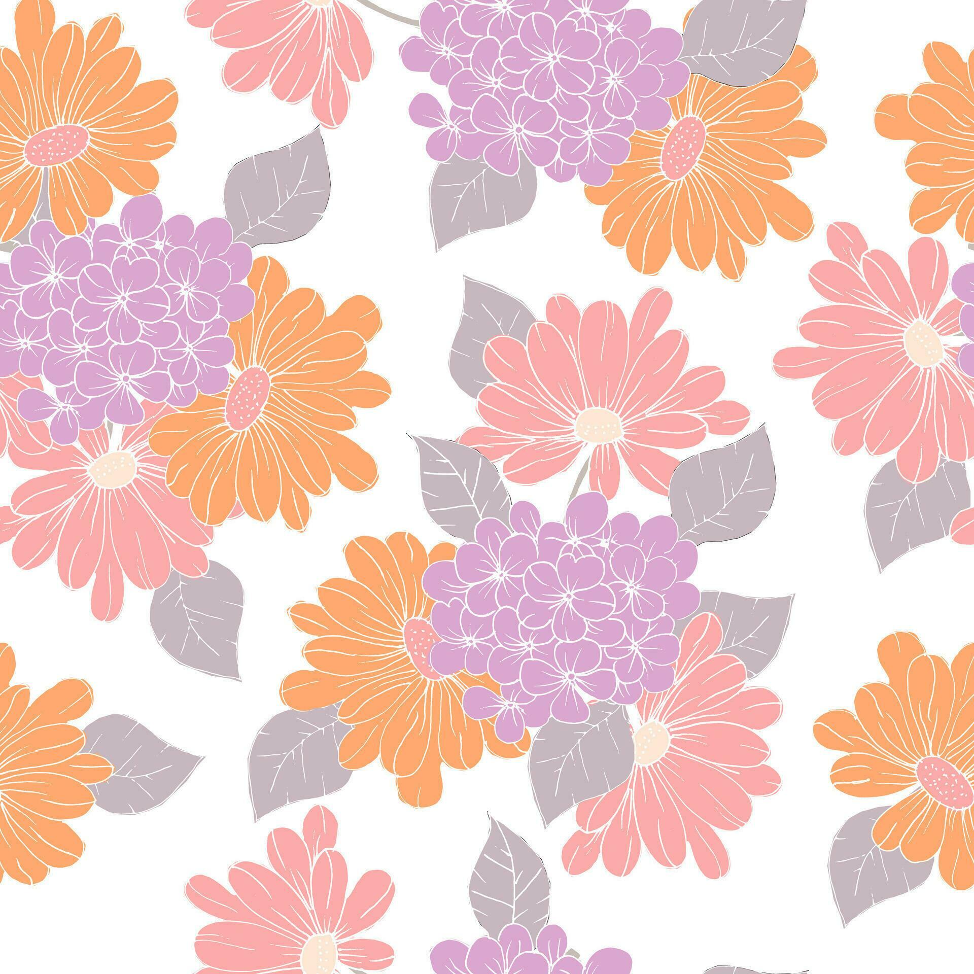 Hand Drawn Aster and Hydrangea Flower Pattern Stock Free and Free SVG