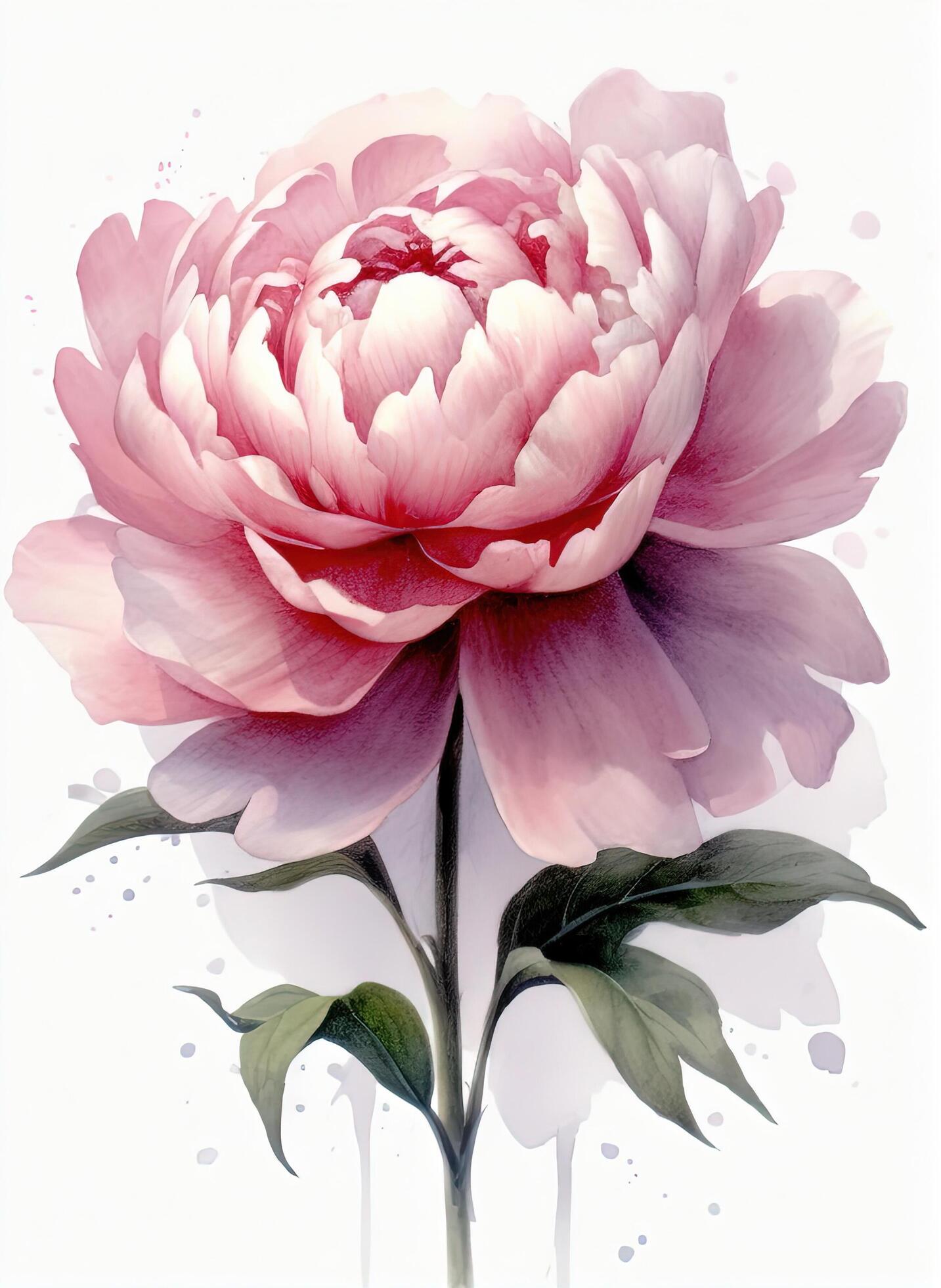 Watercolor beautiful peony flower. Illustration Stock Free