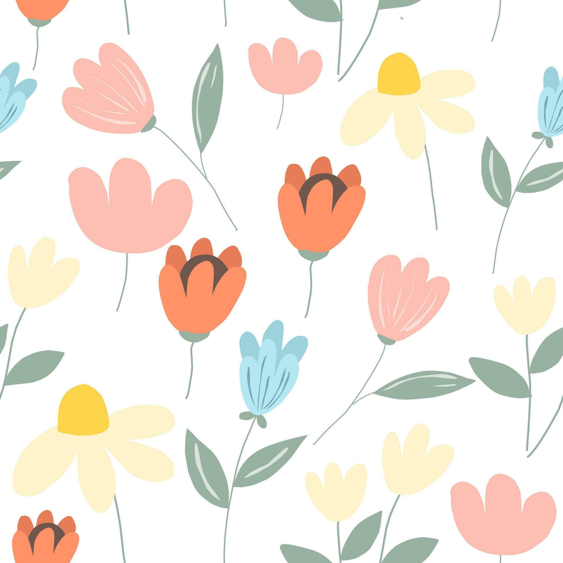 Cute Hand Drawn Flower Seamless Pattern Stock Free