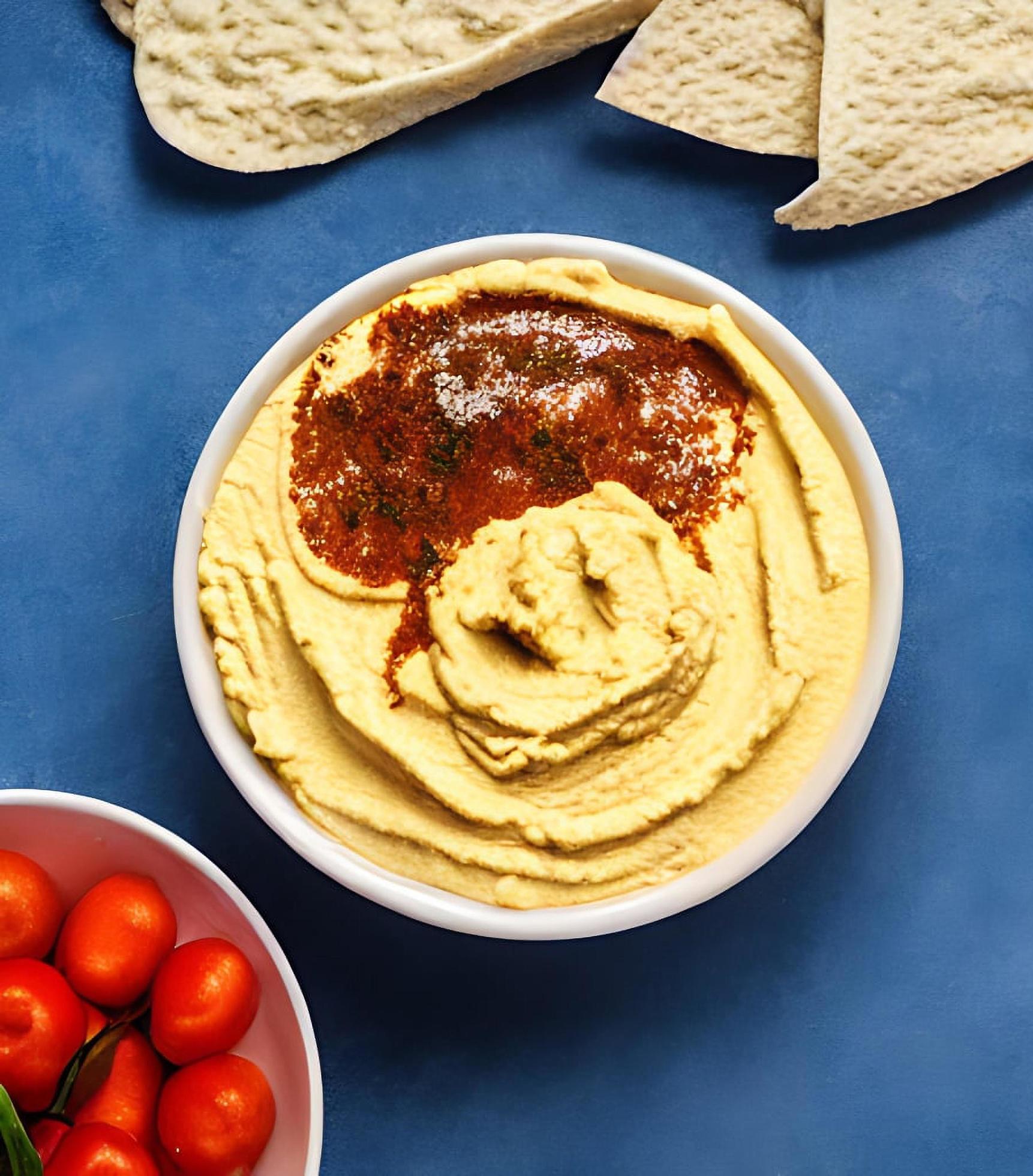 Healthy food. Traditional freshly made organic hummus. Stock Free