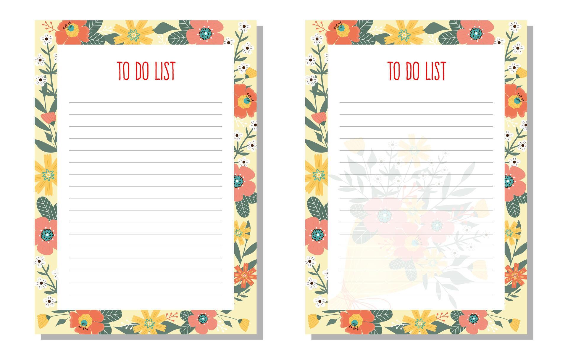 Set planner, to do list, organizer with flowers, leaves. Stock Free