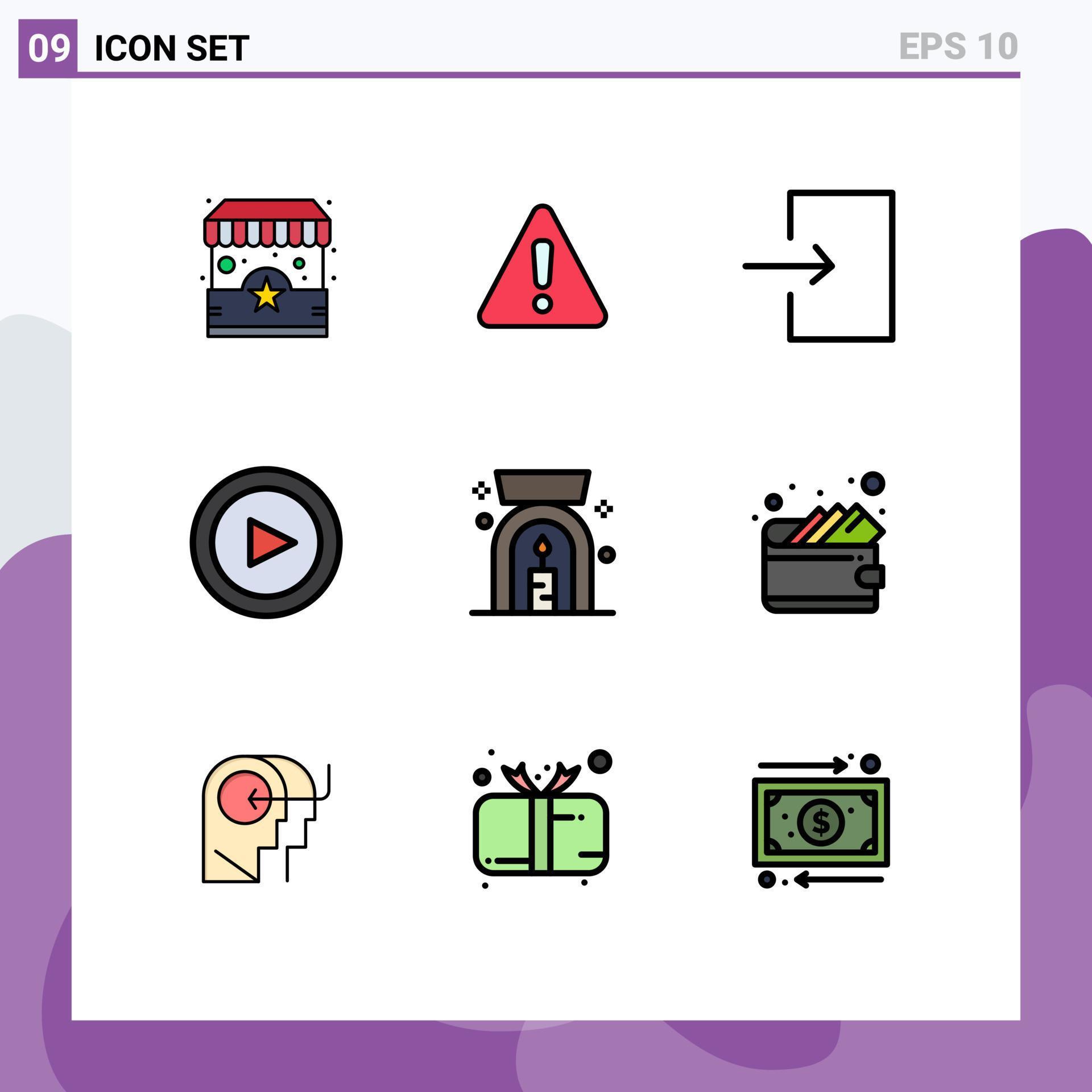 Universal Icon Symbols Group of 9 Modern Filledline Flat Colors of cash lamp arrow aroma spa lamp play Editable Vector Design Elements Stock Free