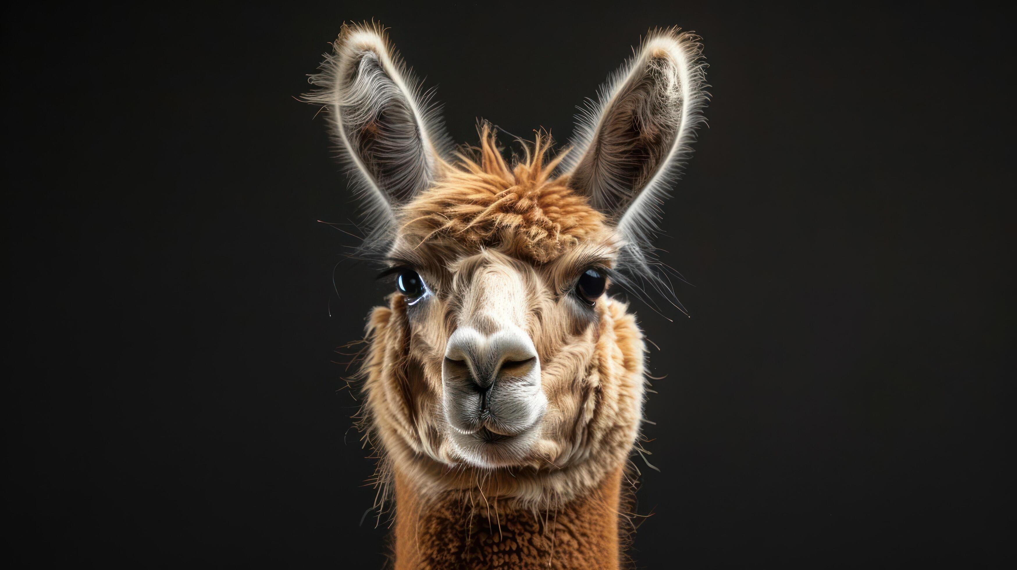 a close up of a llama with a black background Stock Free