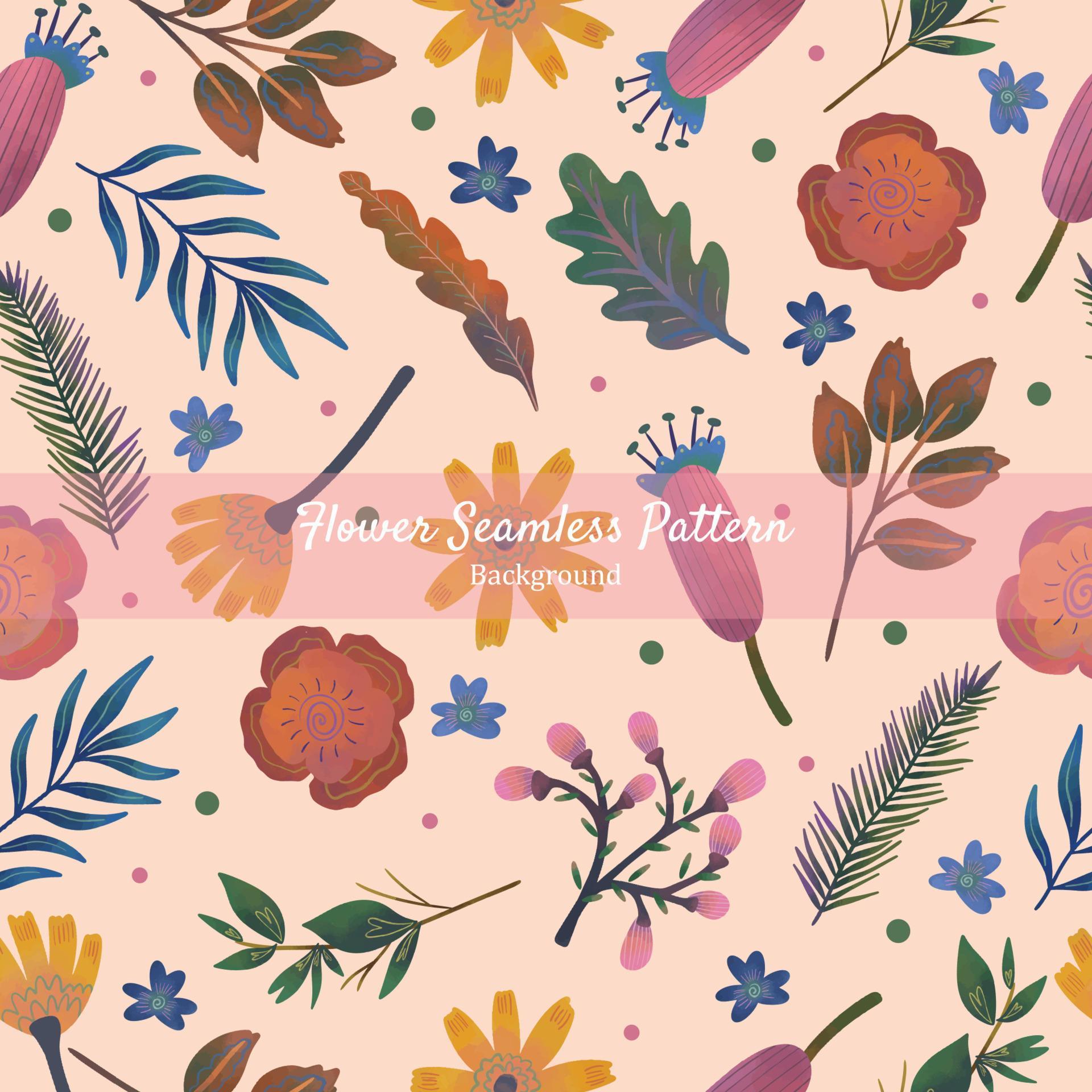 Cute Hand Drawn Flowers and Leaves Seamless Pattern Stock Free