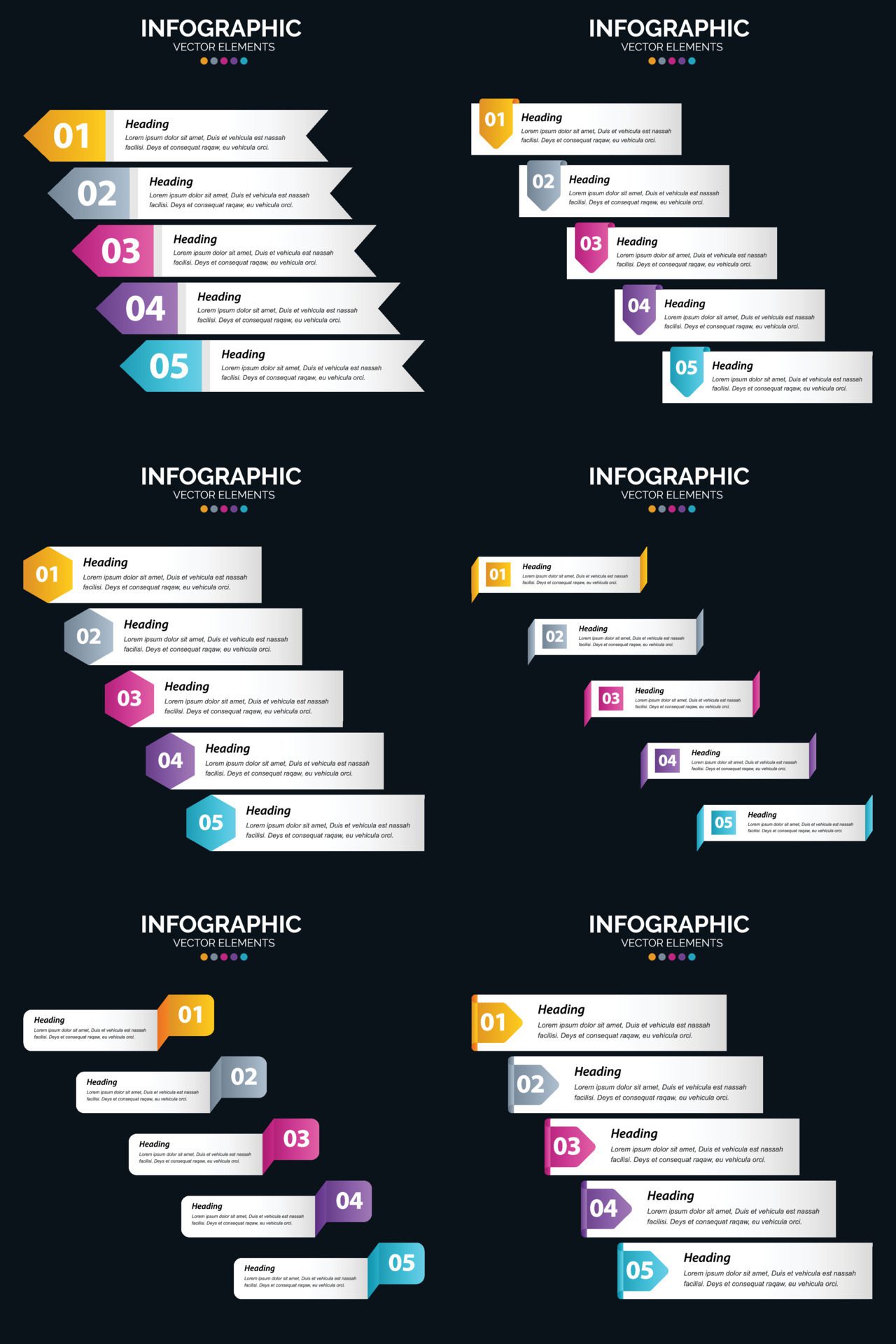 Vector 6 Infographics Pack Presentation slide template 5 Steps cycle diagrams and timelines Free Vector and Free SVG