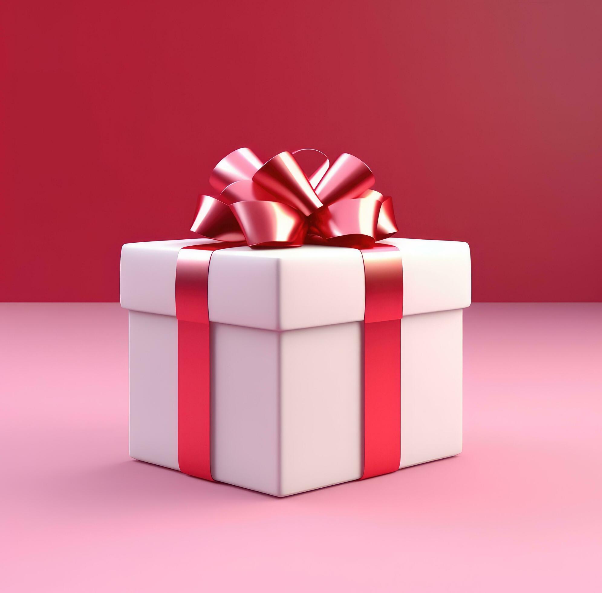 a present box with a ribbon on a red background Free Photo