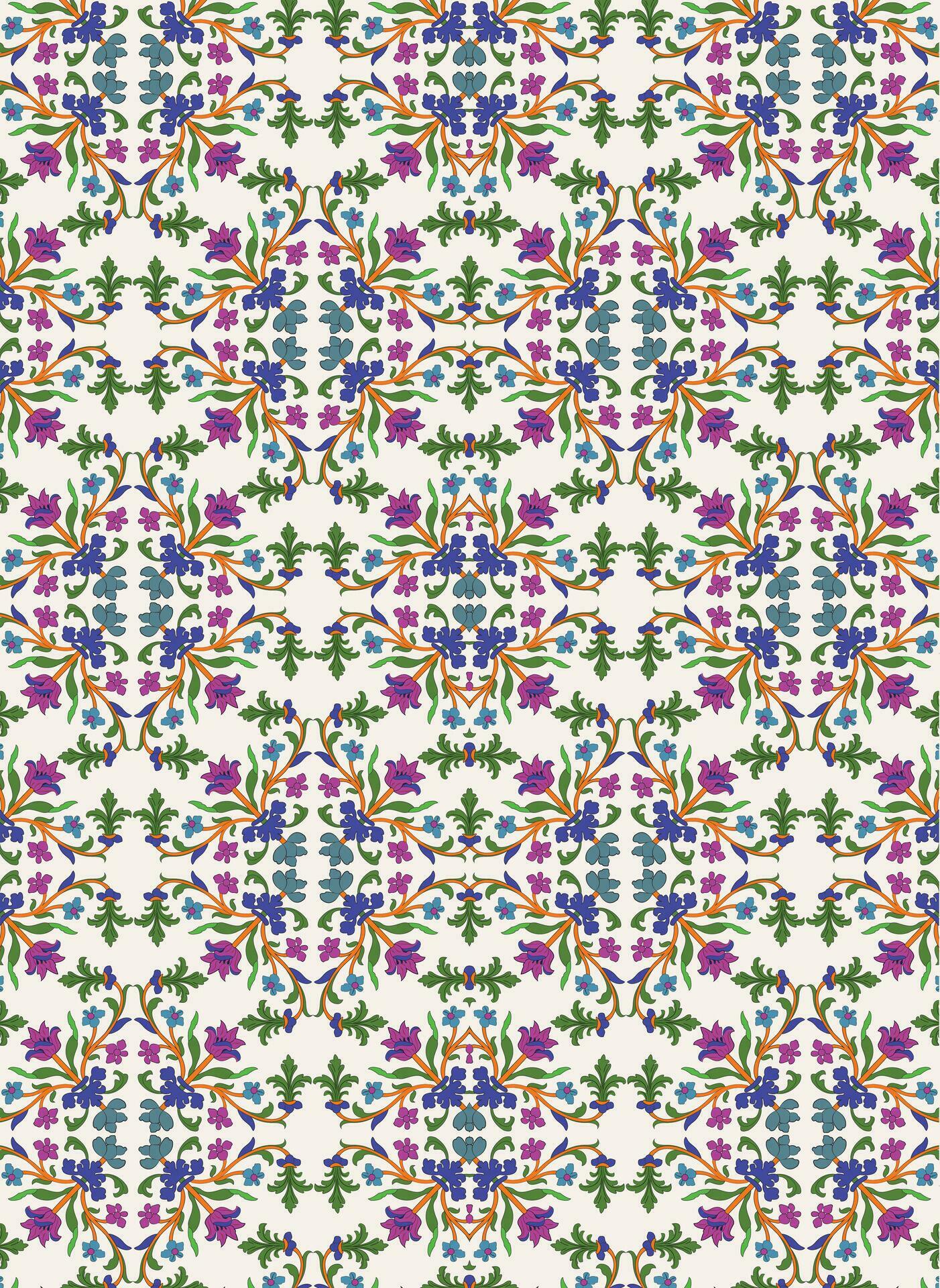 Mughal flower pattern with blue background,Textile, Stock Free