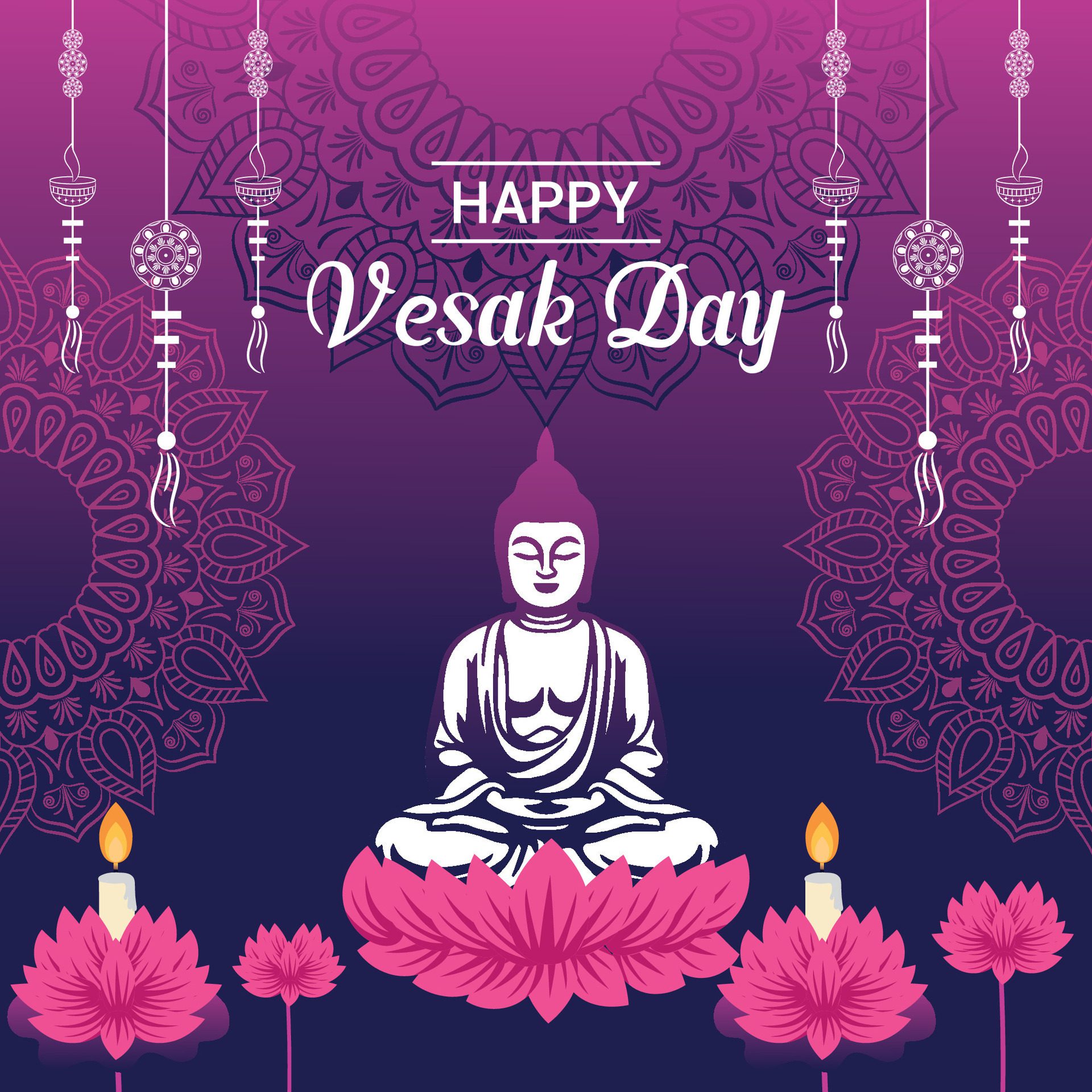 Flat vertical poster template for vesak day illustration festival celebration social media post and vesak day Banner Free Vector