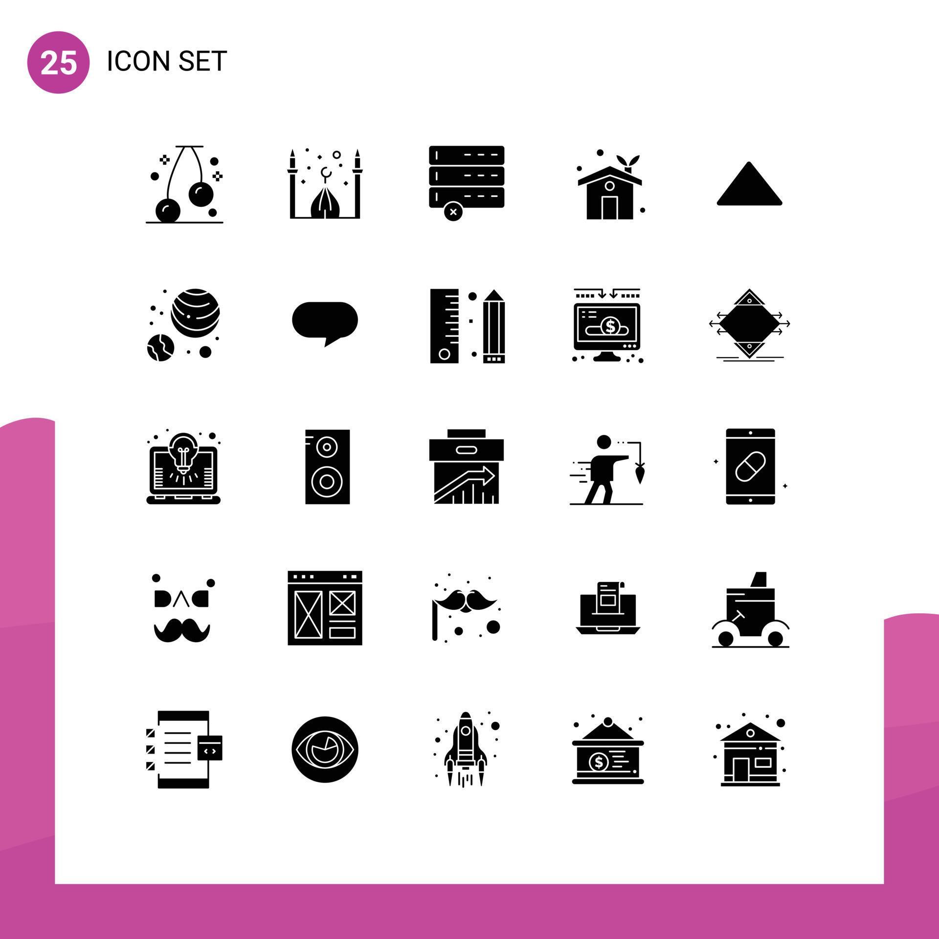 Universal Icon Symbols Group of 25 Modern Solid Glyphs of play arrow cancel greenhouse eco house Editable Vector Design Elements Stock Free