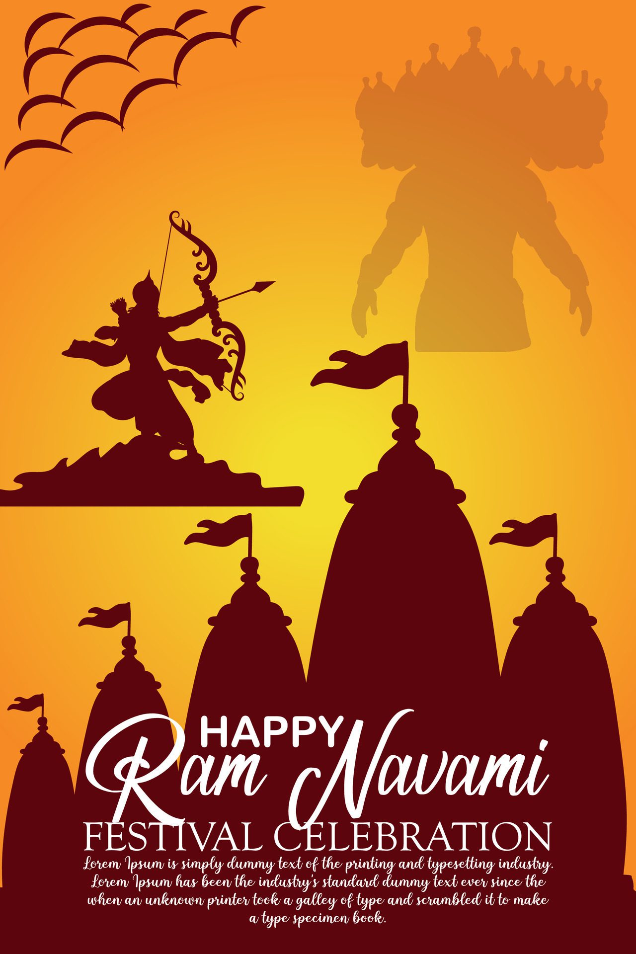 Happy Ram Navami cultural Banner Hindu festival vertical post wishes celebration card Ram Navami celebration background Free Vector