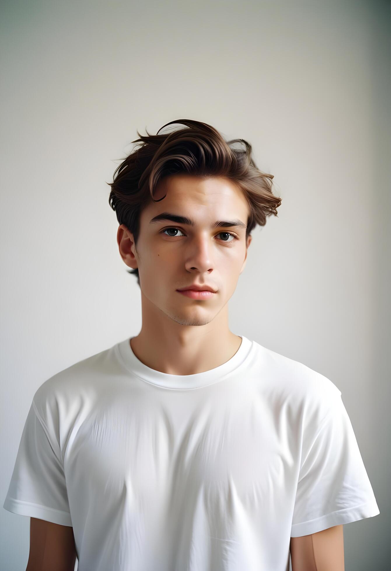 
									Portrait of a handsome young man in white t-shirt Stock Free