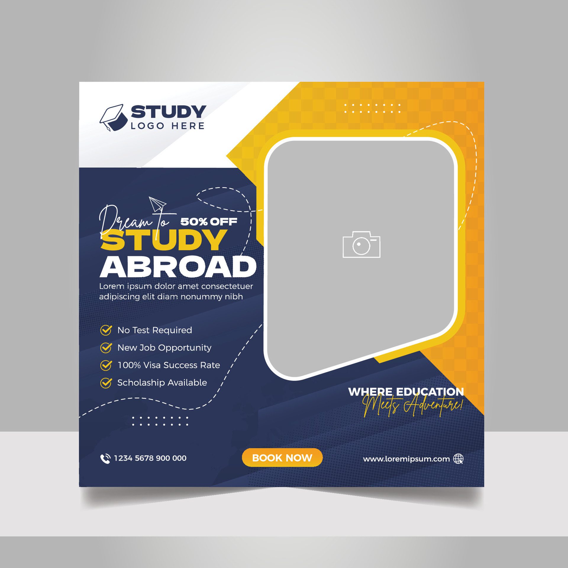 Study abroad social media post set, Higher education online square flyer school admission web banner template Free Vector