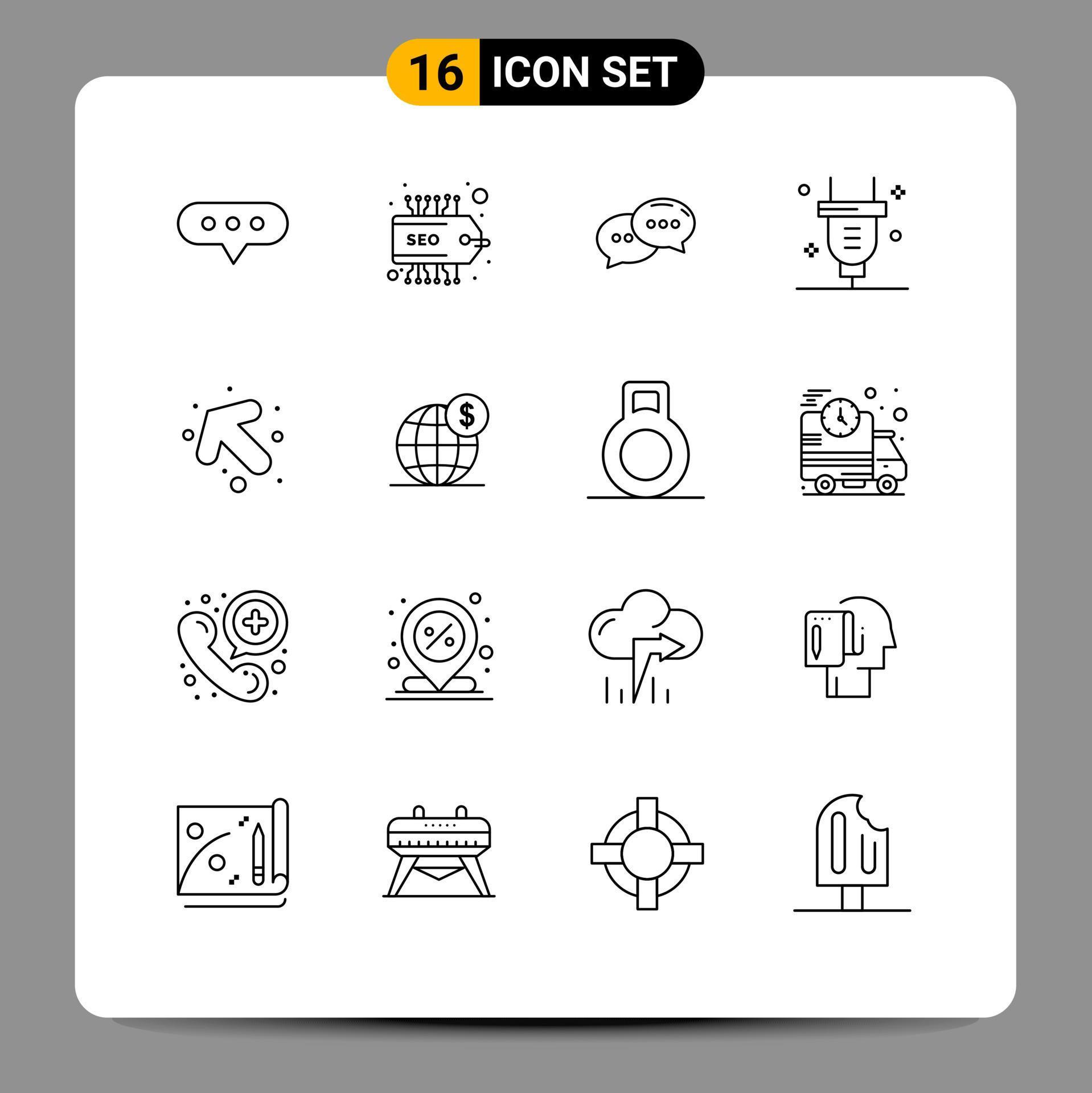 Set of 16 Modern UI Icons Symbols Signs for dollar up conversation arrow switch Editable Vector Design Elements Stock Free