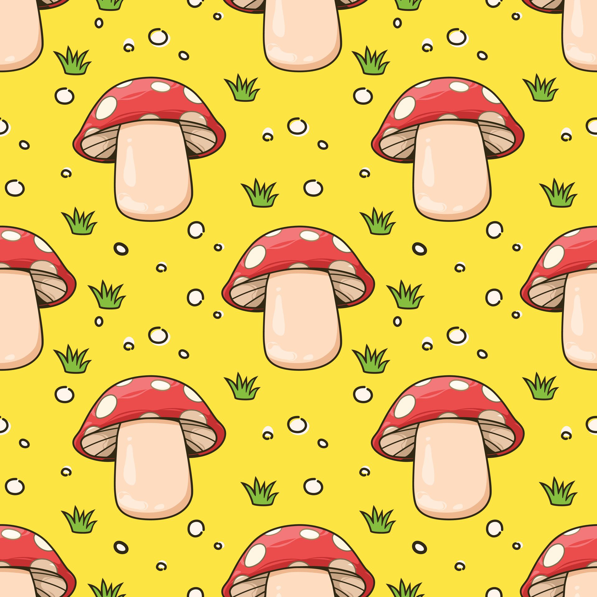 Seamless pattern mushrooms and grass cartoon Free Vector