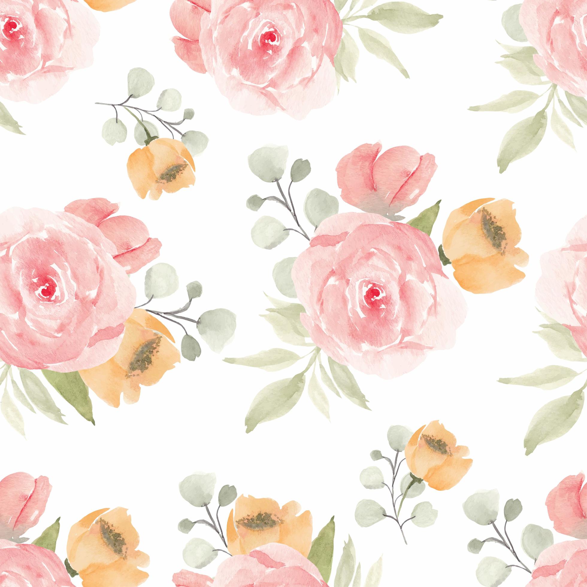 Floral Repeating Pattern with Rose Flower in Watercolor Style Stock Free