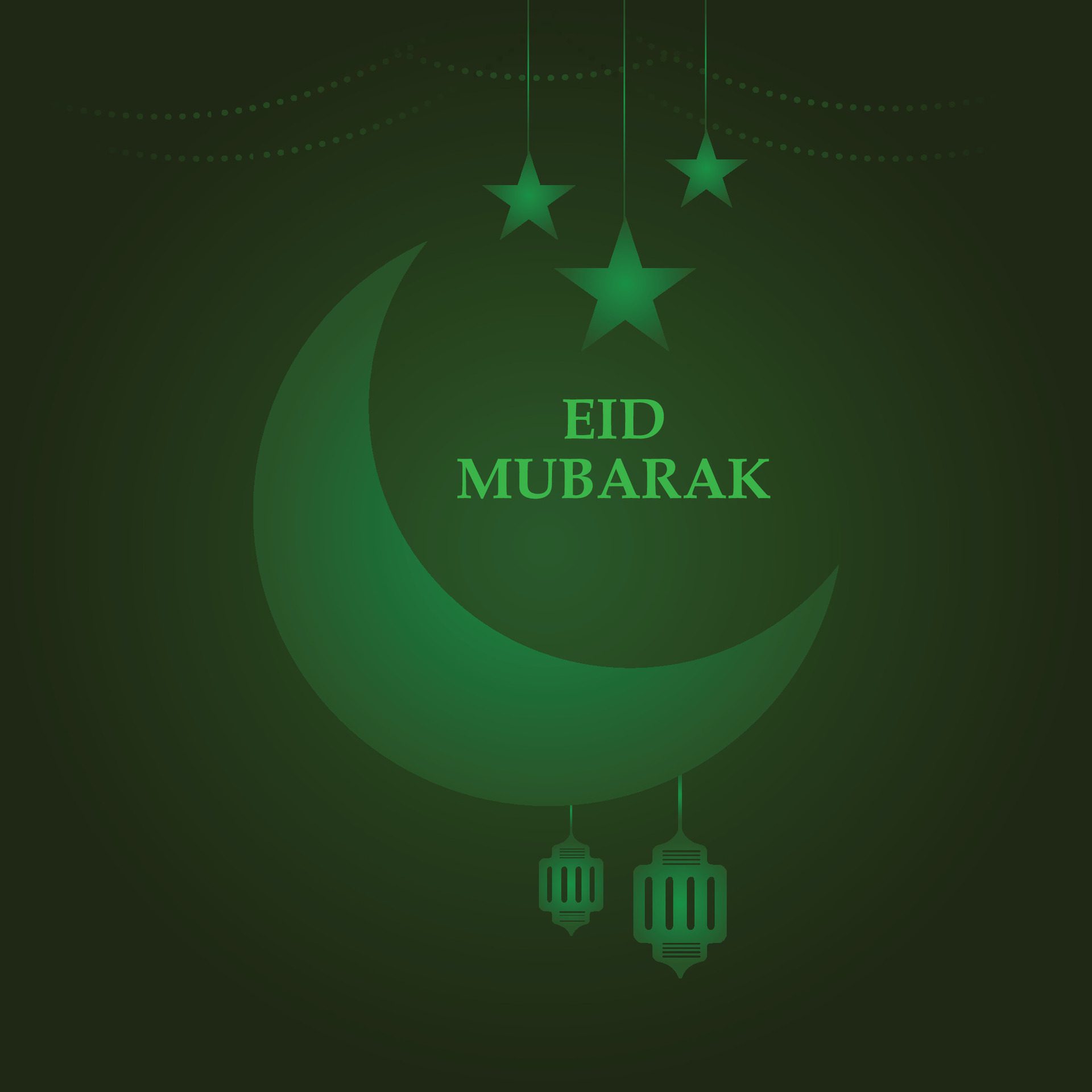 eid mubarak banner with hanging lantern and text space Free Vector