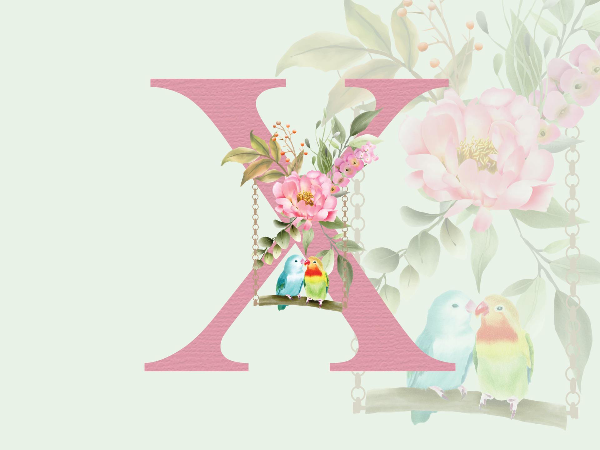 Beautiful alphabet X with floral bouquet Stock Free