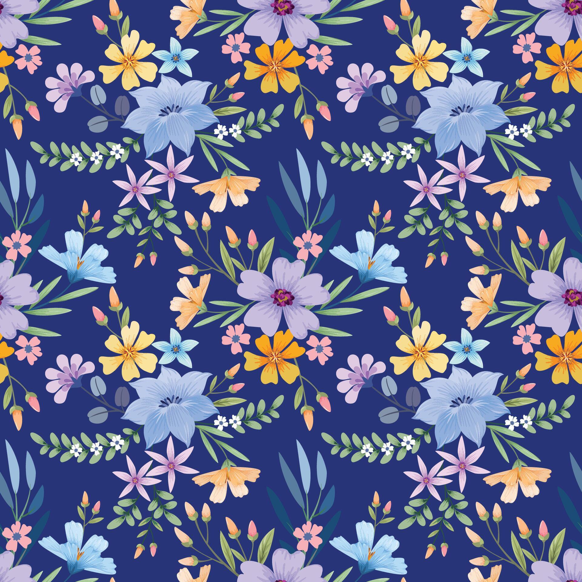 Beautiful blooming flowers design on blue color background seamless pattern. Stock Free