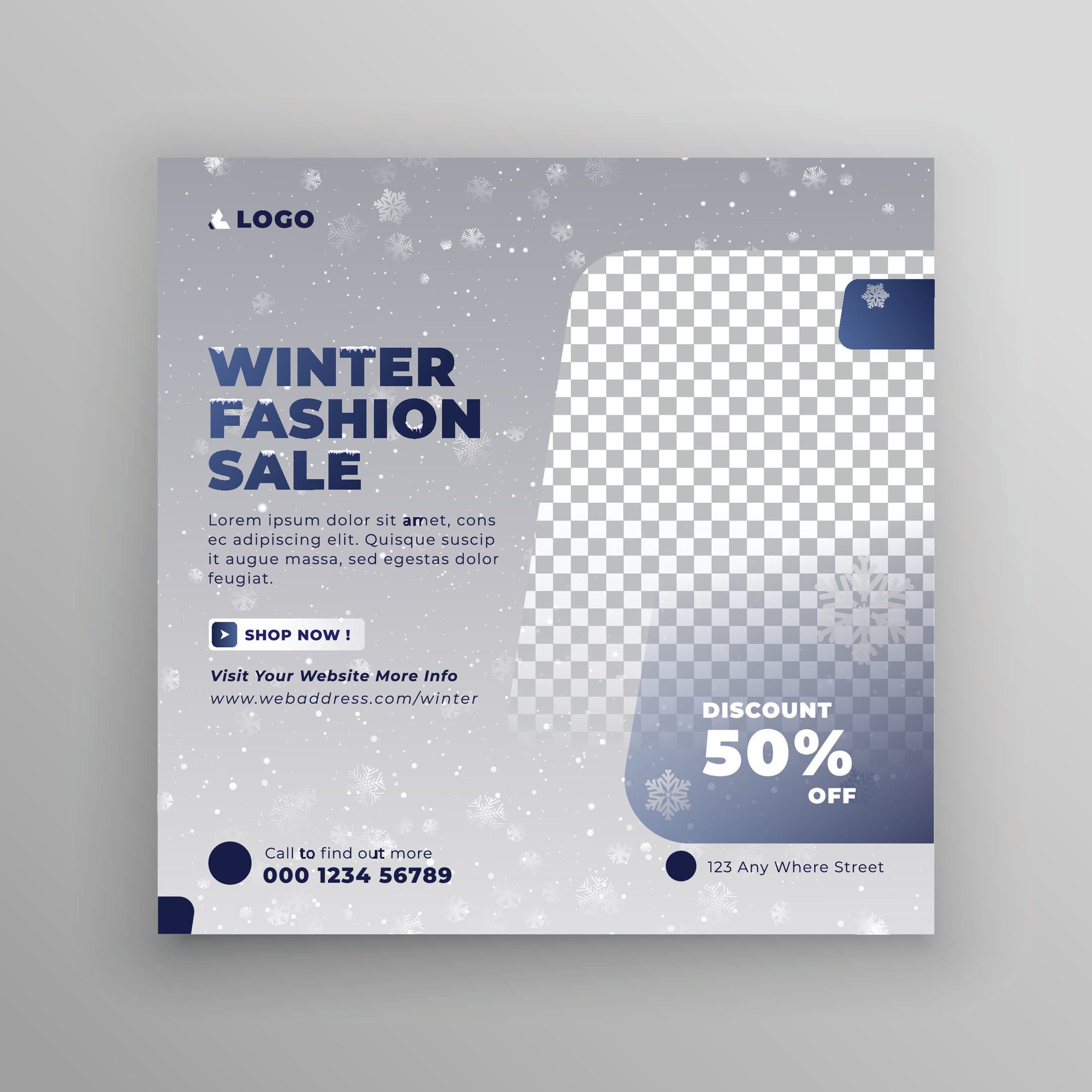 Winter Holidays Fashion Sale square templates. Winter sale social media post banner design. Free Vector