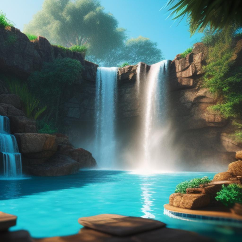 Swimming pool with waterfall by @ai_generated