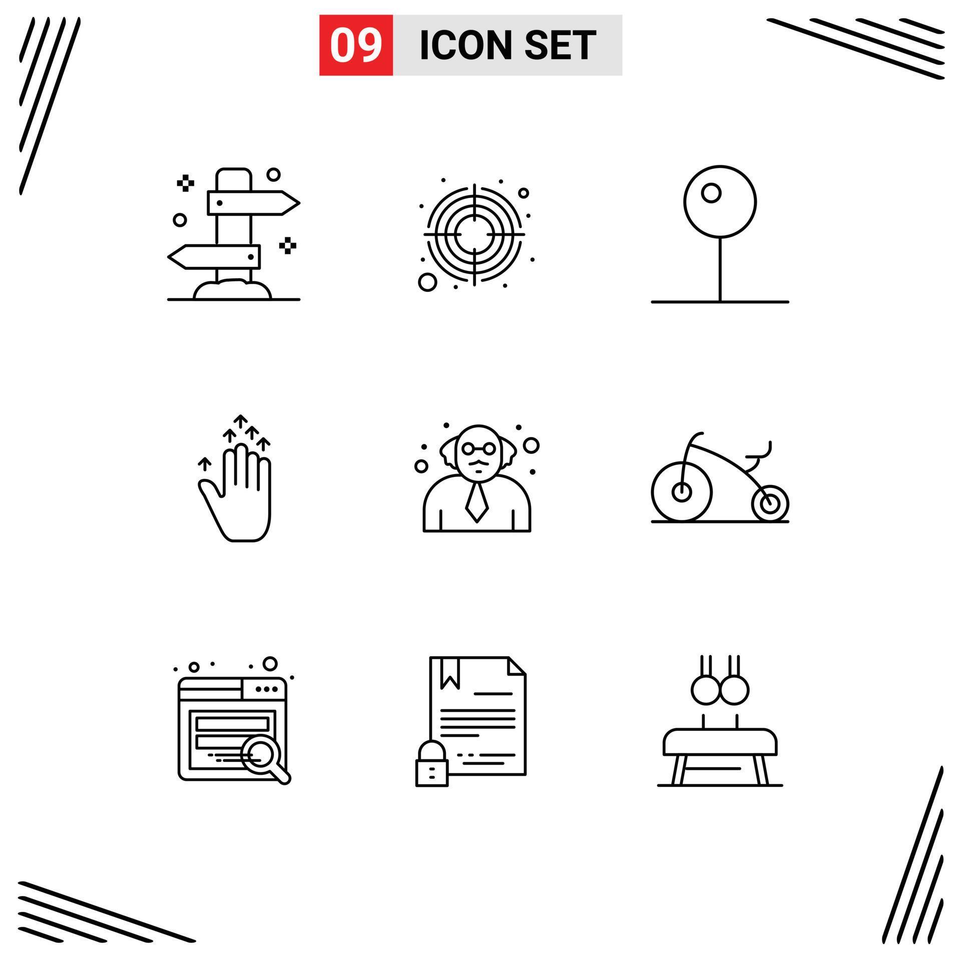 Set of 9 Modern UI Icons Symbols Signs for teacher up target hand arrow multimedia Editable Vector Design Elements Stock Free