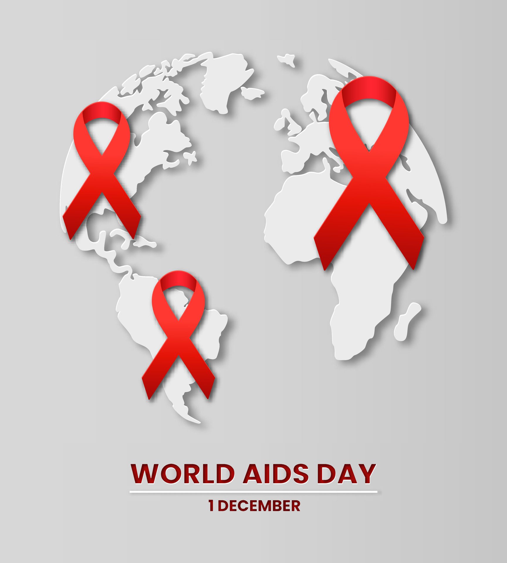 Illustration of 1 December. World Aids Day in paper cut style. Red ribbon on light background. For a poster or banner and greeting card. Free Vector