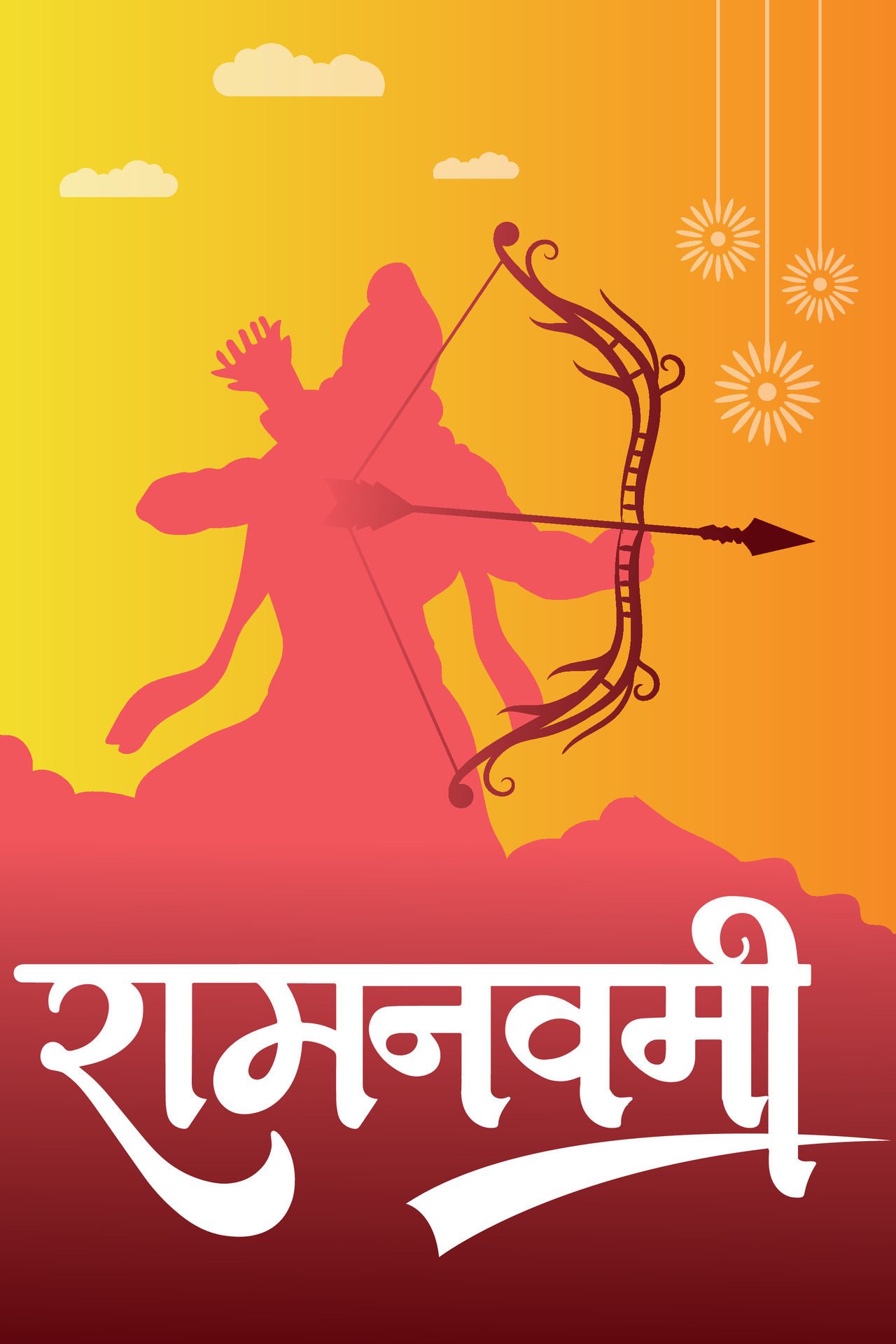 Happy Ram Navami cultural Banner Hindu festival vertical post wishes celebration card Ram Navami celebration background Free Vector