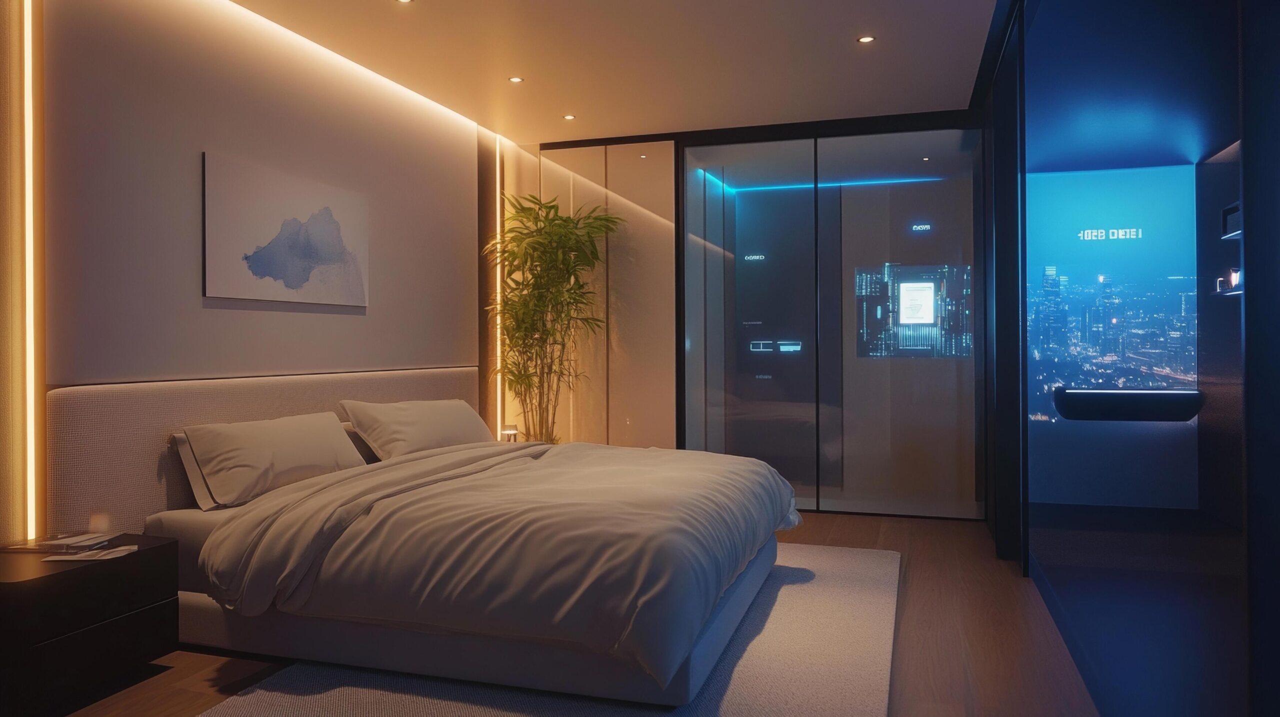 AI-Enhanced Bedroom with Smart Sleep Tracking and Personalized Comfort Free Photo