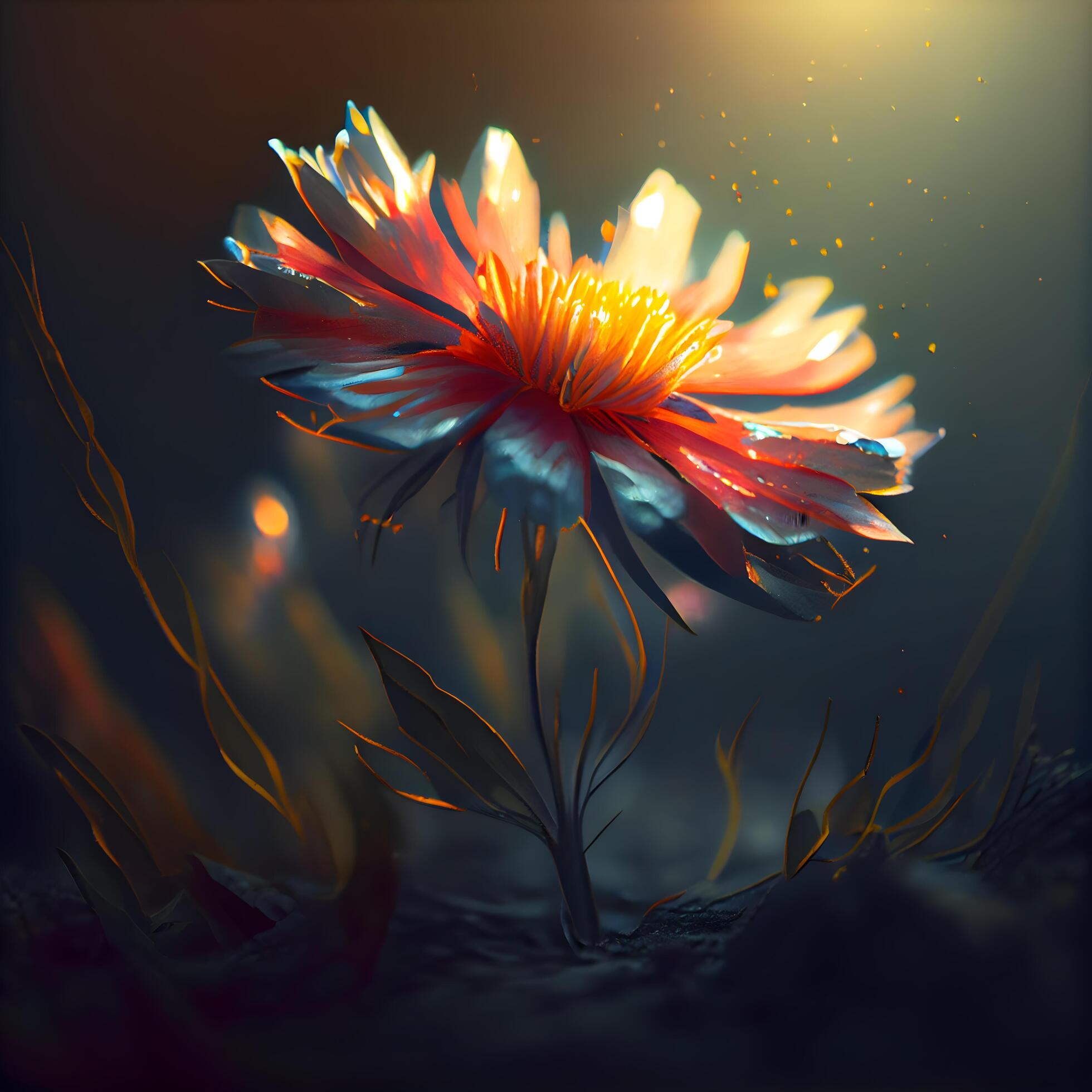 Fantasy flower in the dark. Colorful fantasy flower. 3D illustration., Image Stock Free