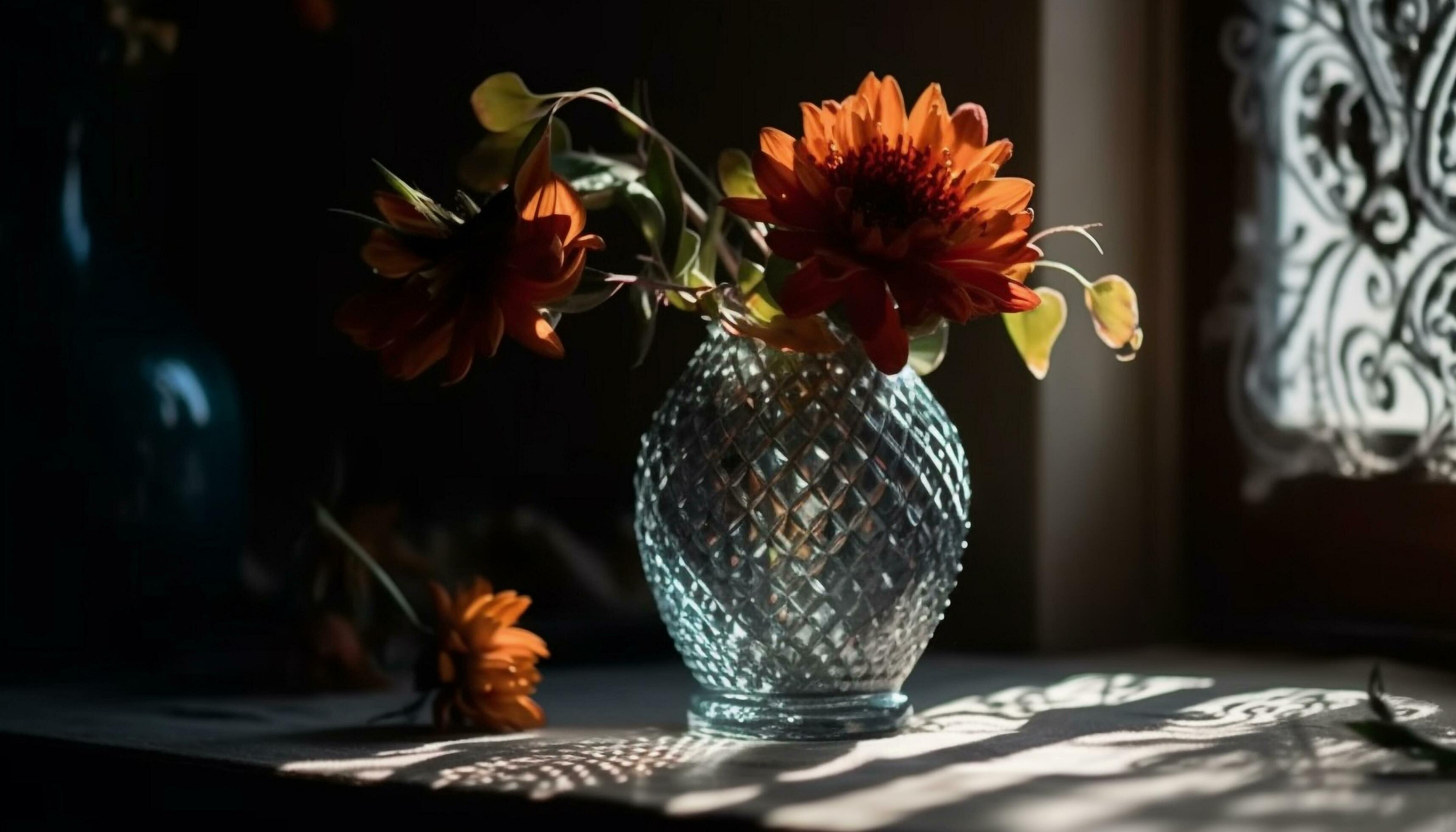 Yellow flower arrangement on rustic wooden table generated by AI Stock Free