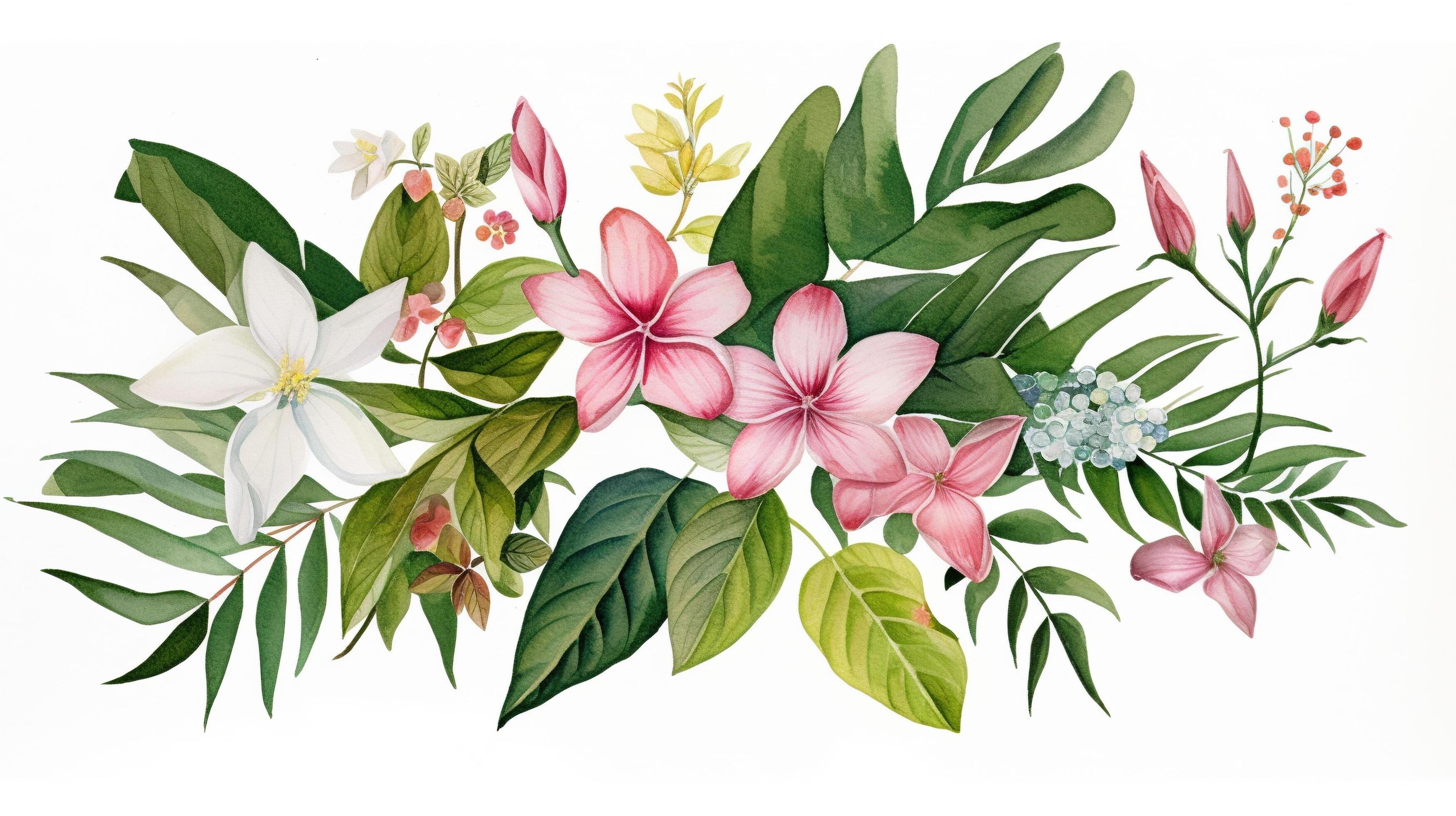 painting of flowers and leaves Stock Free