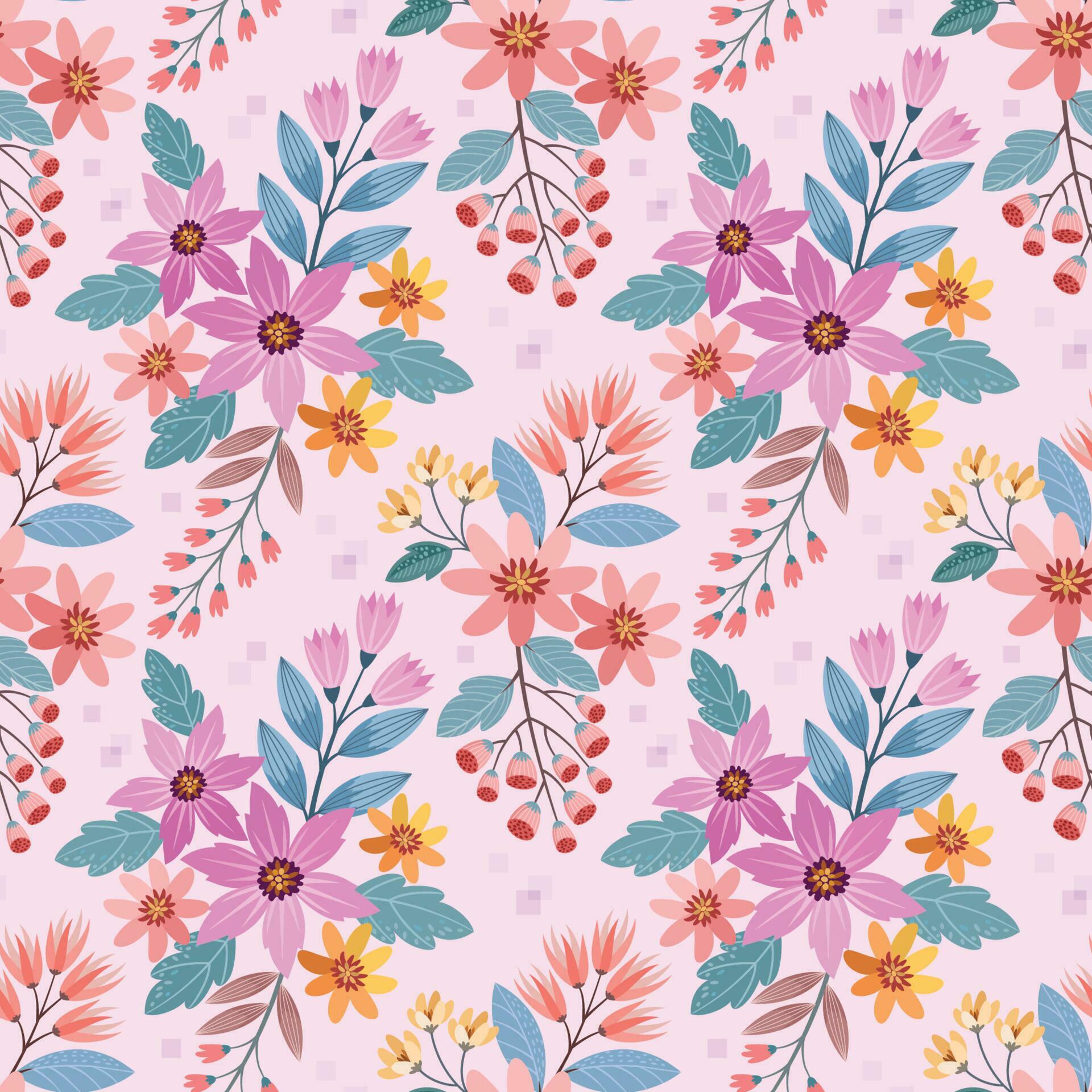 Beautiful flowers design on sweet pink color seamless pattern Stock Free