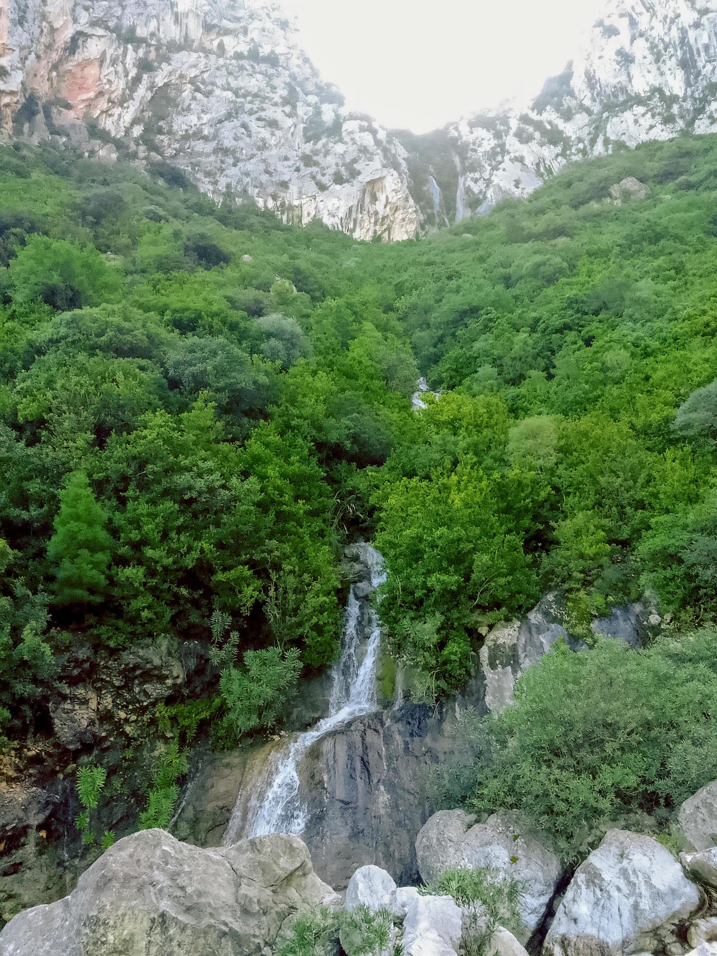 Discover the tranquil beauty of a small waterfall nestled in the mountains, a journey through the heart of nature serene and captivating splendor Stock Free