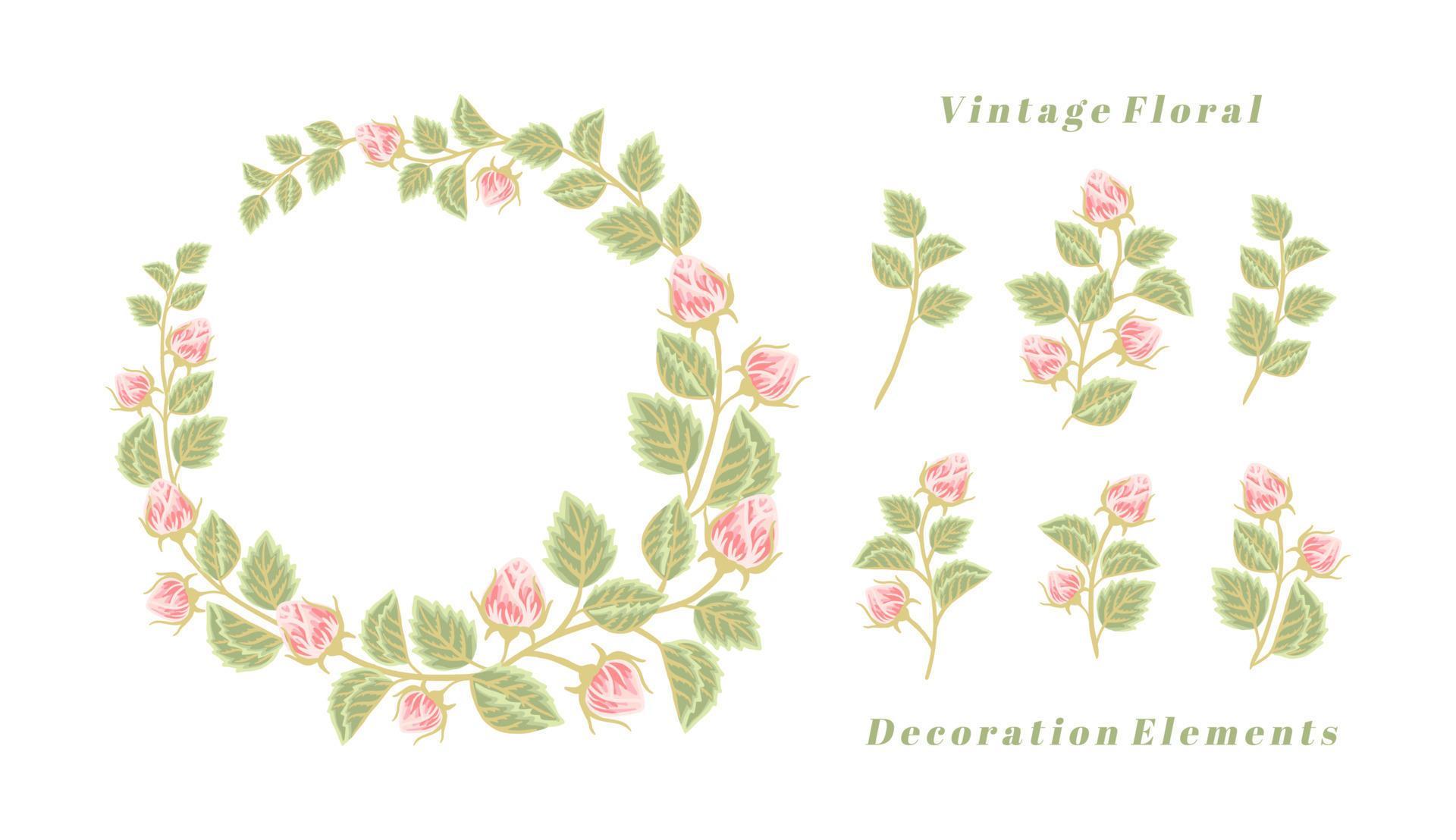 Beautiful vintage flower wreath and bouquet vector illustration arrangement set Stock Free and Free SVG