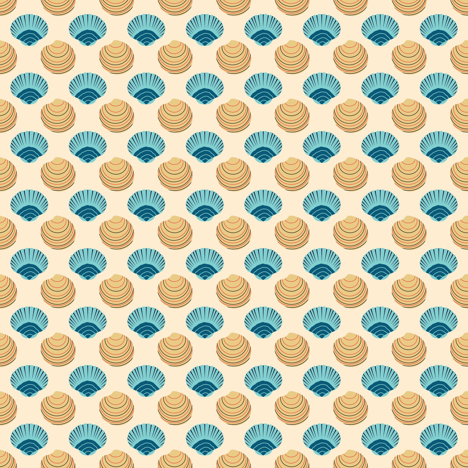 Sea shell seamless pattern. Seashells on a beige background. For packaging, wrapping paper, textile, background Free Vector