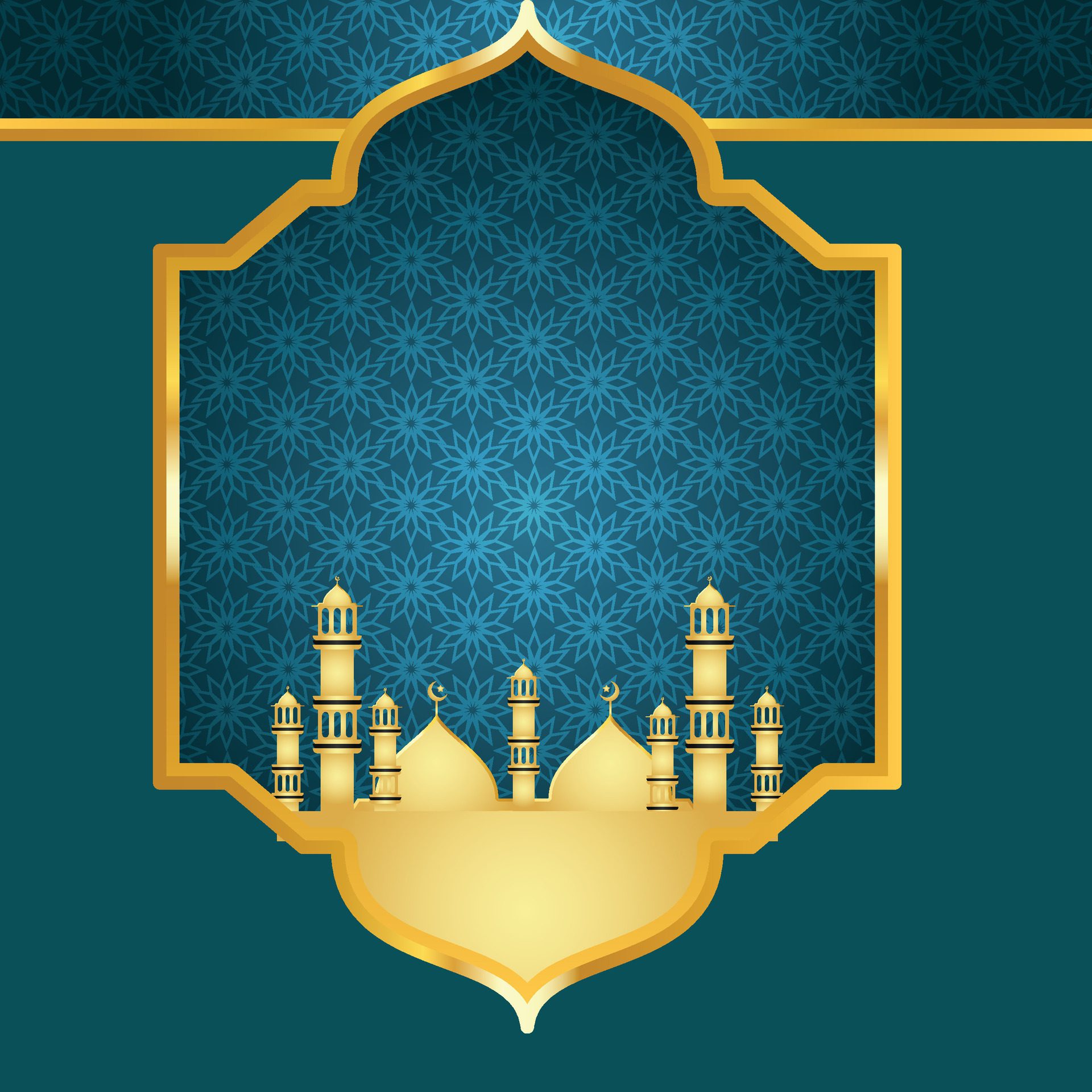 Arabic Islamic Arch Green and Golden Luxury Ornamental Background with Islamic Pattern Frame Free Vector