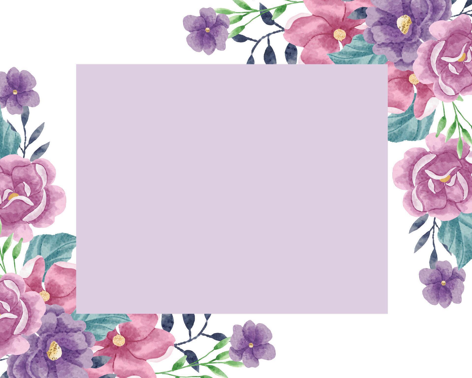 Purple and Pink Rose Watercolor Flower Border Stock Free