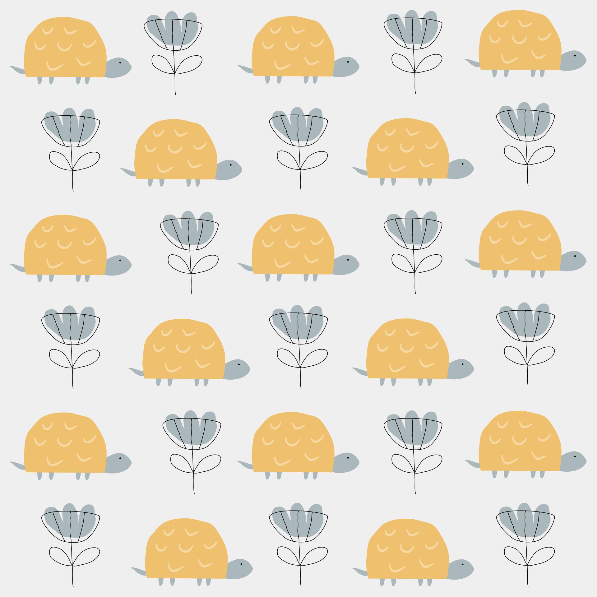 Seamless Pattern Childish Turtle and Flowers in Bohemian Style, nursery kids pattern suitable for any purpose children product design Stock Free