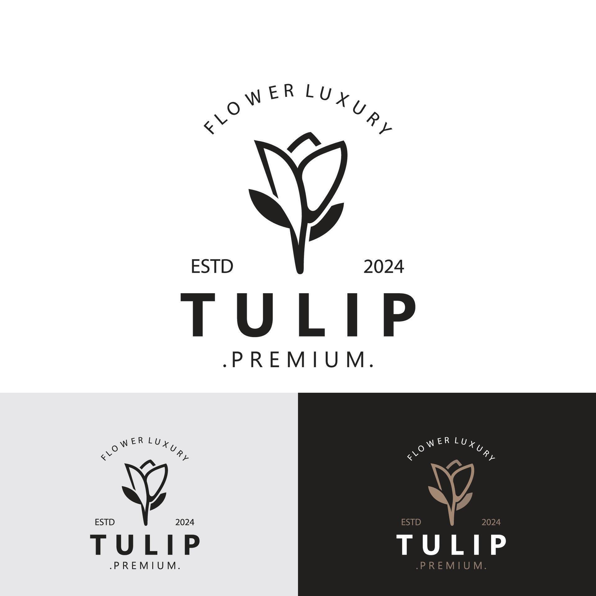 Tulip Flower logo with leaves design, suitable for fashion, beauty spa and boutique emblem business Stock Free