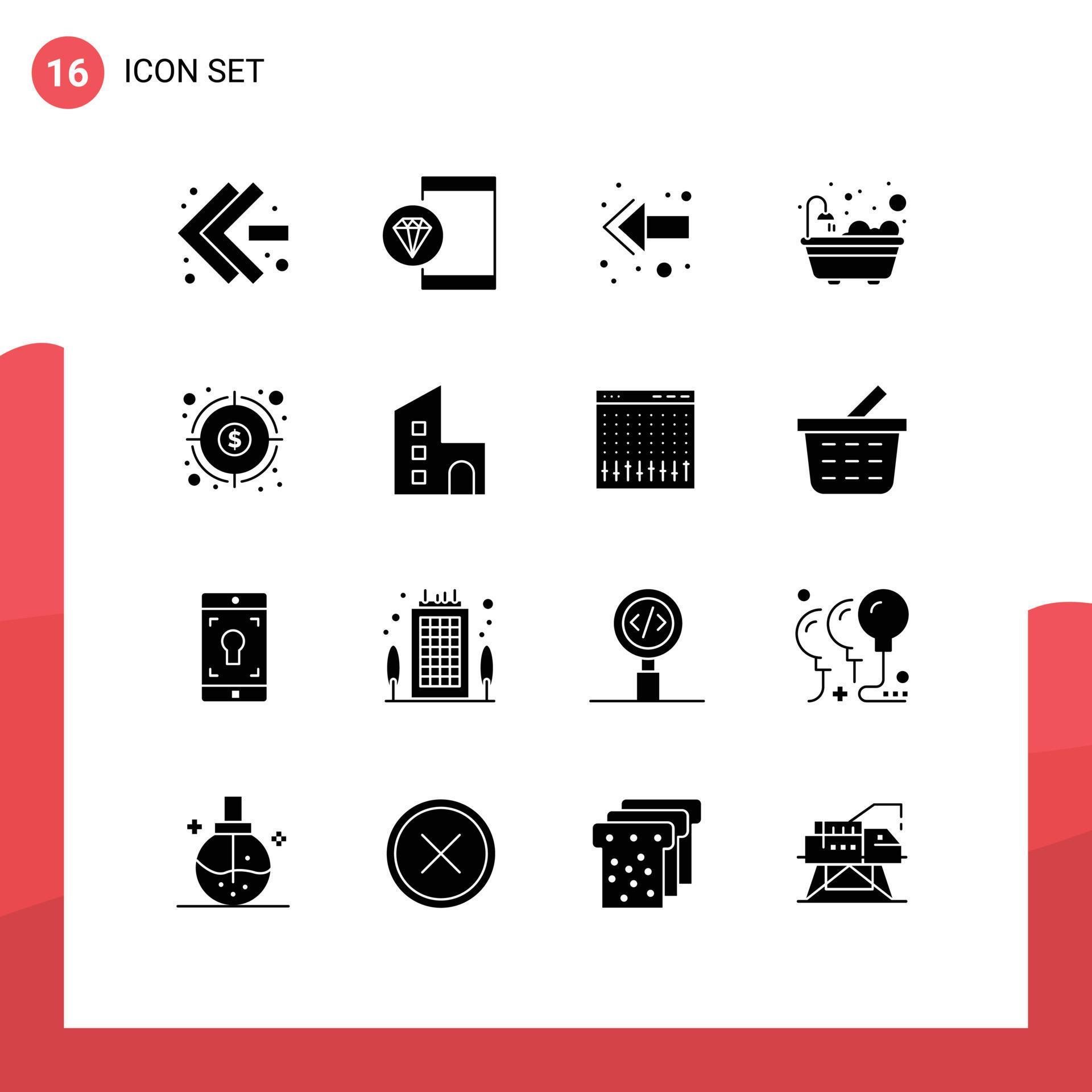 User Interface Pack of 16 Basic Solid Glyphs of goal financial arrow finance bathtub Editable Vector Design Elements Stock Free